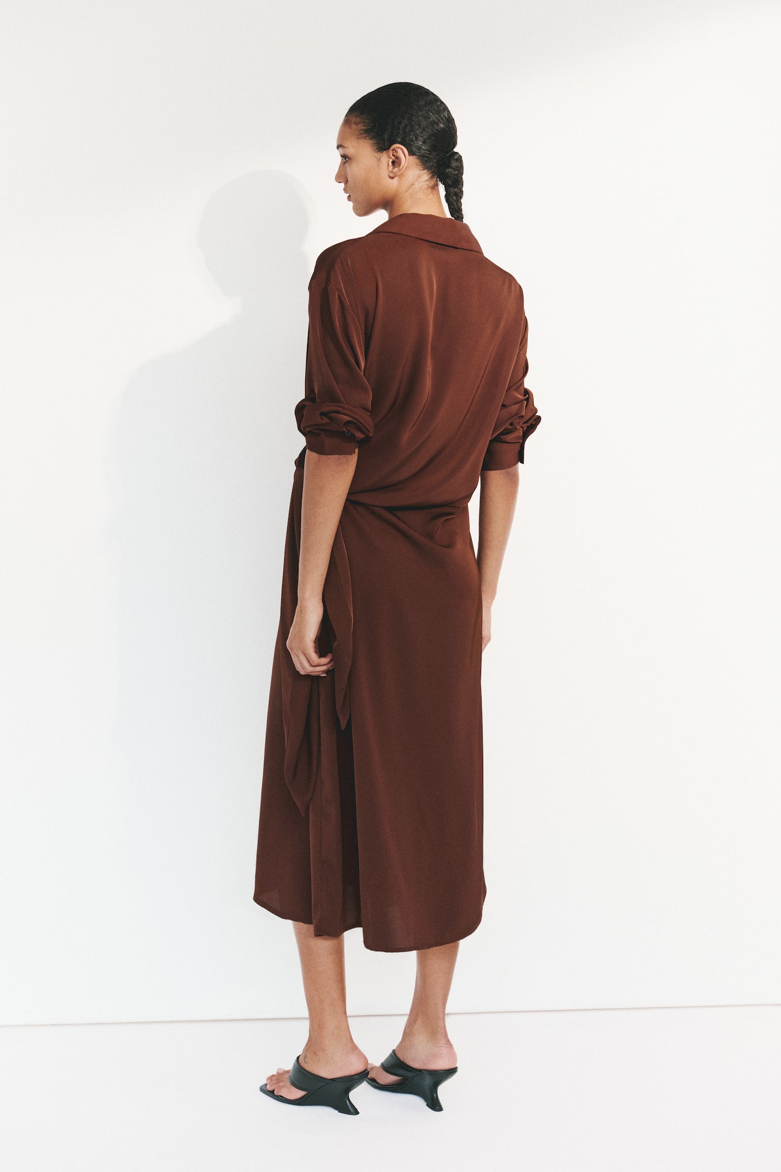 Tie-detail shirt dress - Rust brown - 6