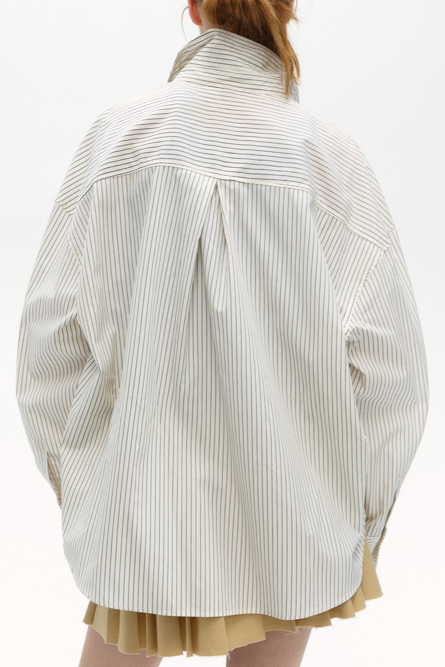 Oversized cotton shirt - White/Striped/Light beige/Pinstriped/White - 4