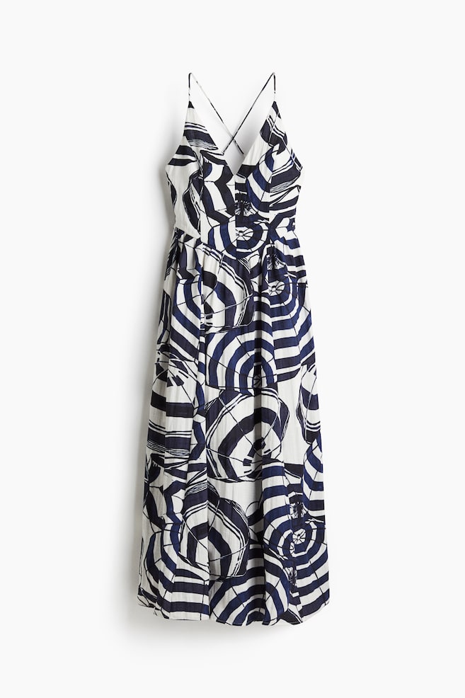 Long strappy dress - White/Navy blue patterned - 1