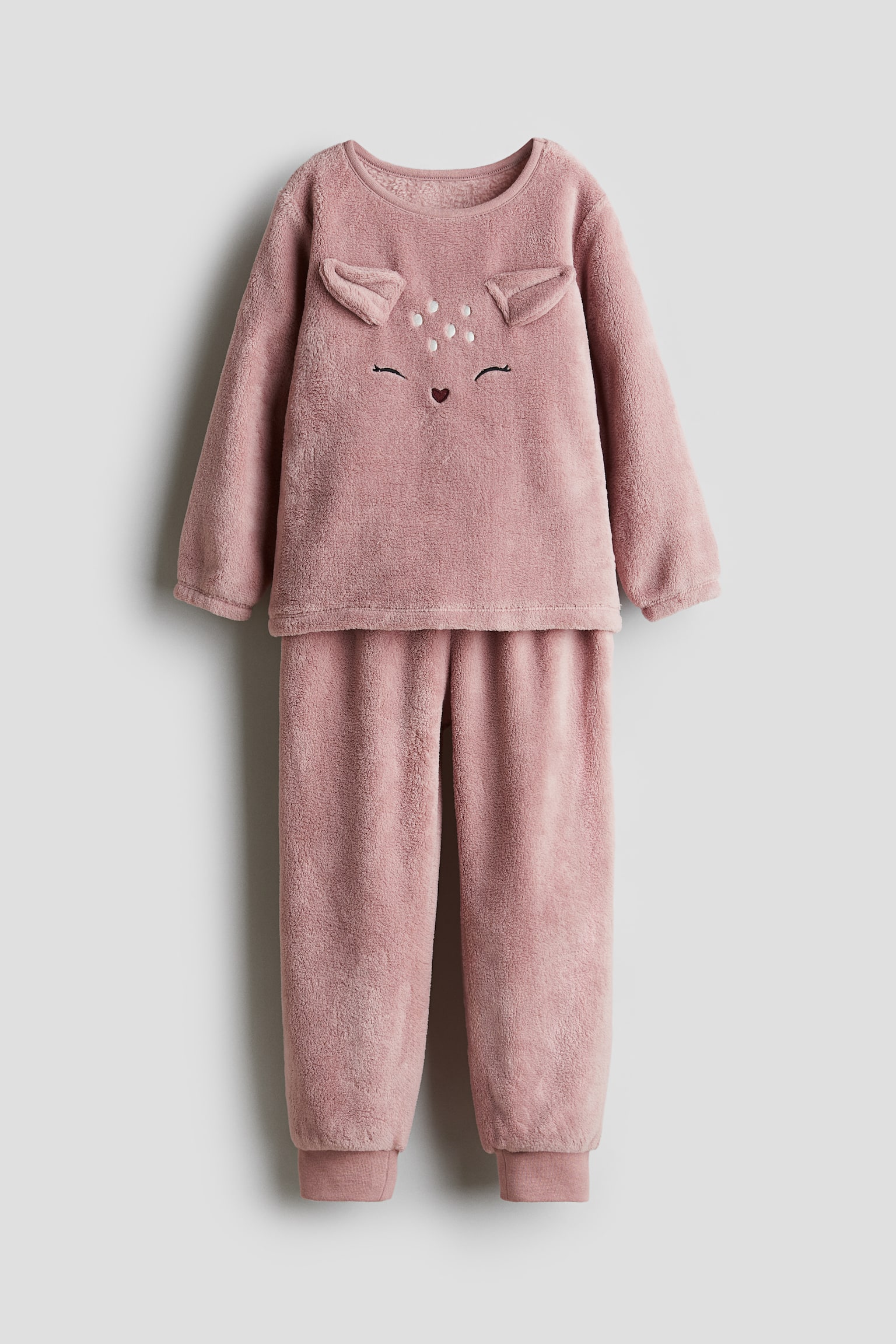 Appliquéd pile pyjamas - Dusty pink/Reindeer/Brown/Teddy bear - 1