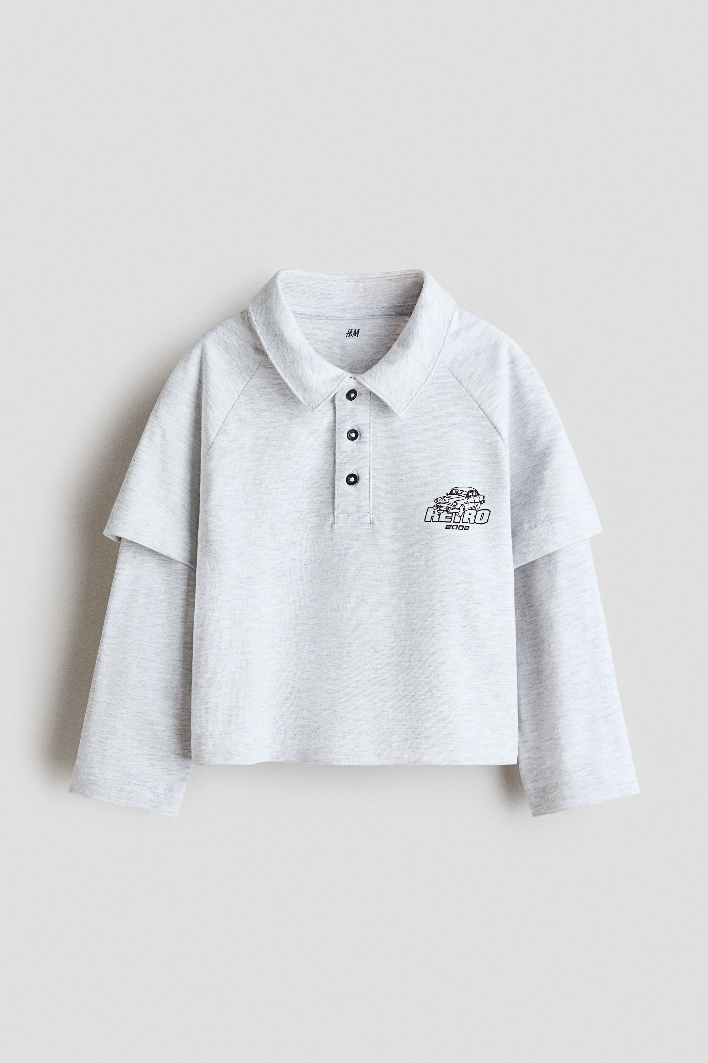 プリントレイヤードポロシャツ - ライトグレーメランジ／Retro/ブラック／Speed Universe