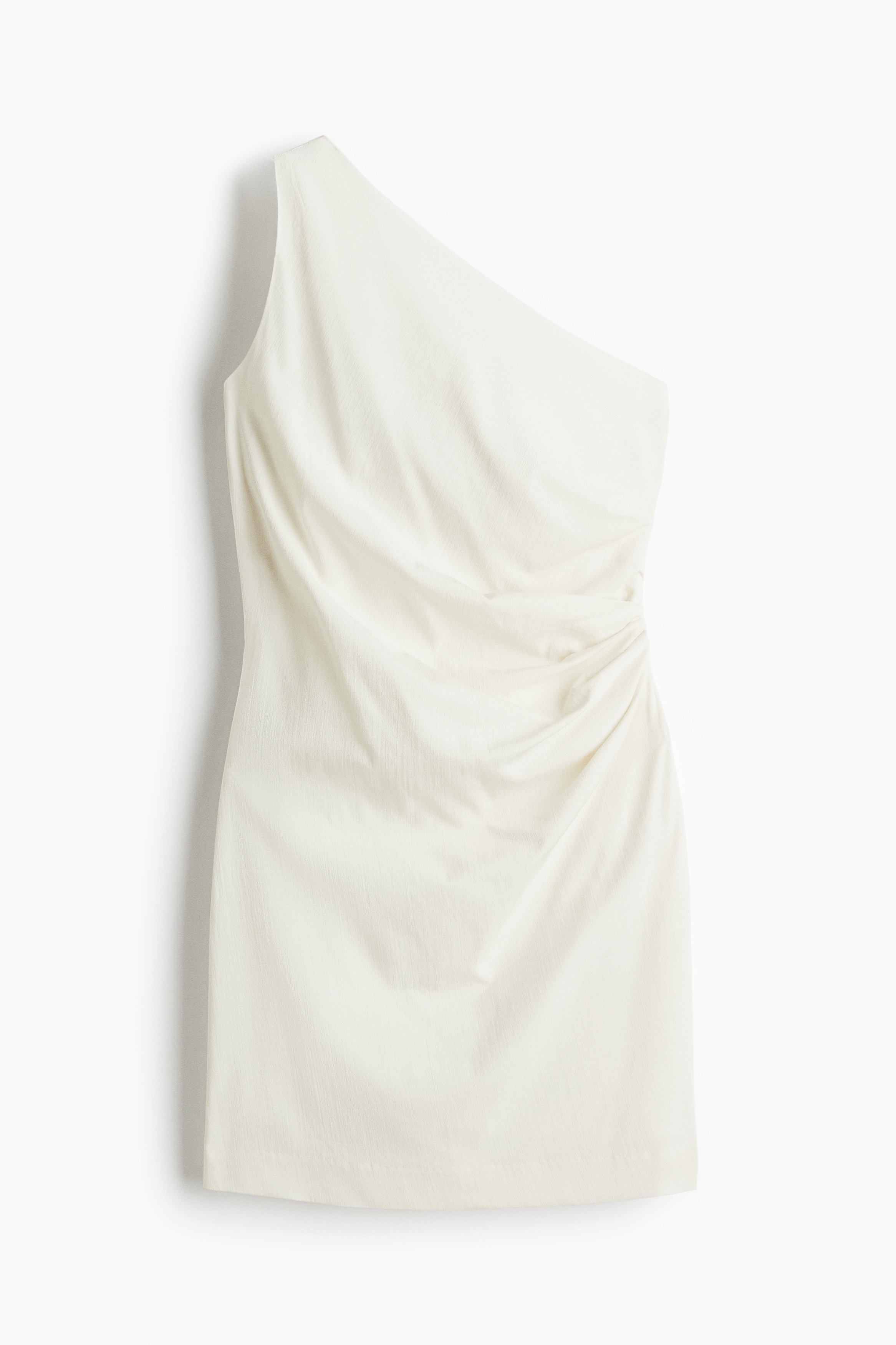 Draped One Shoulder Dress - White/Dark brown/Black