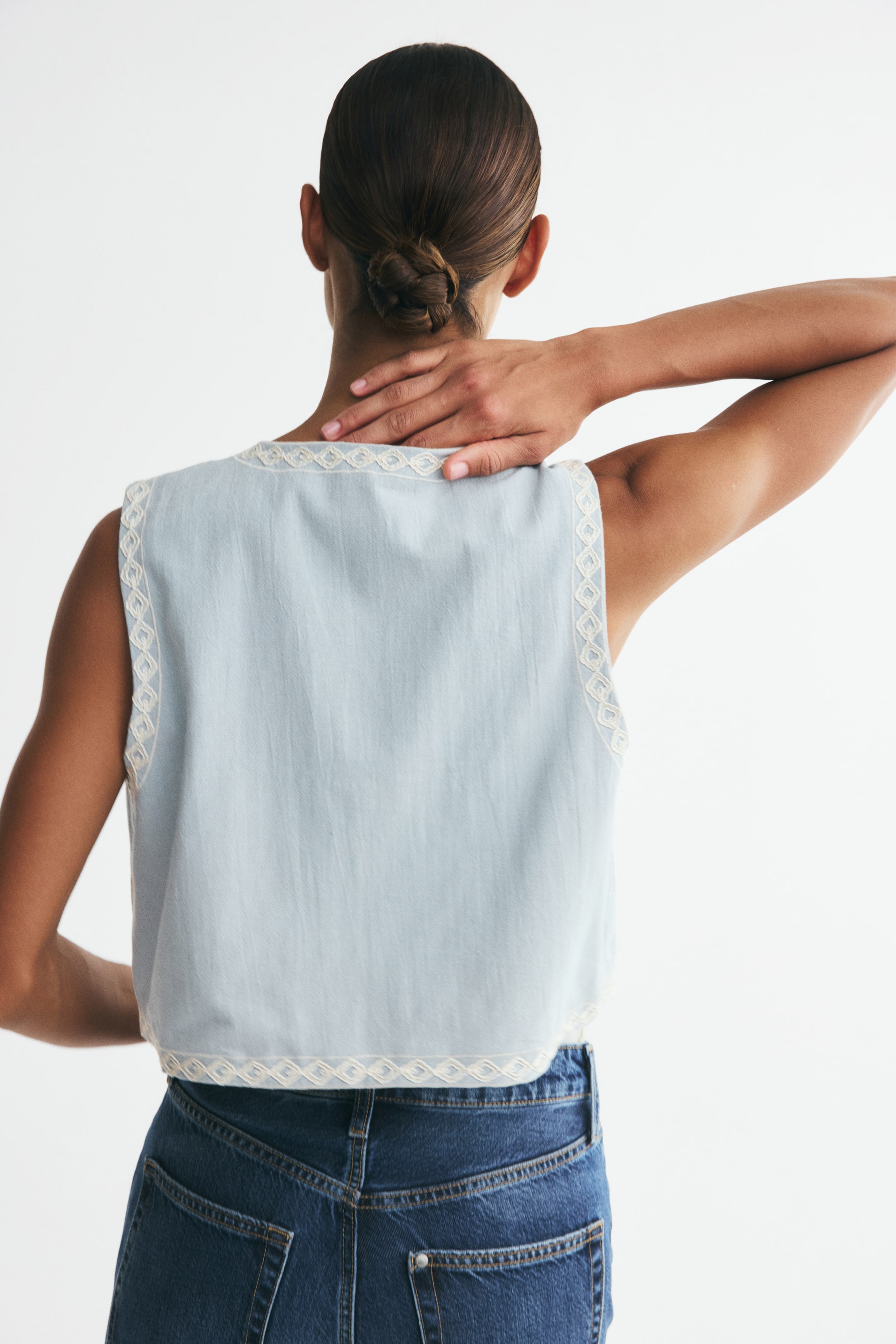Linen-Blend Vest with Eyelet Embroidery