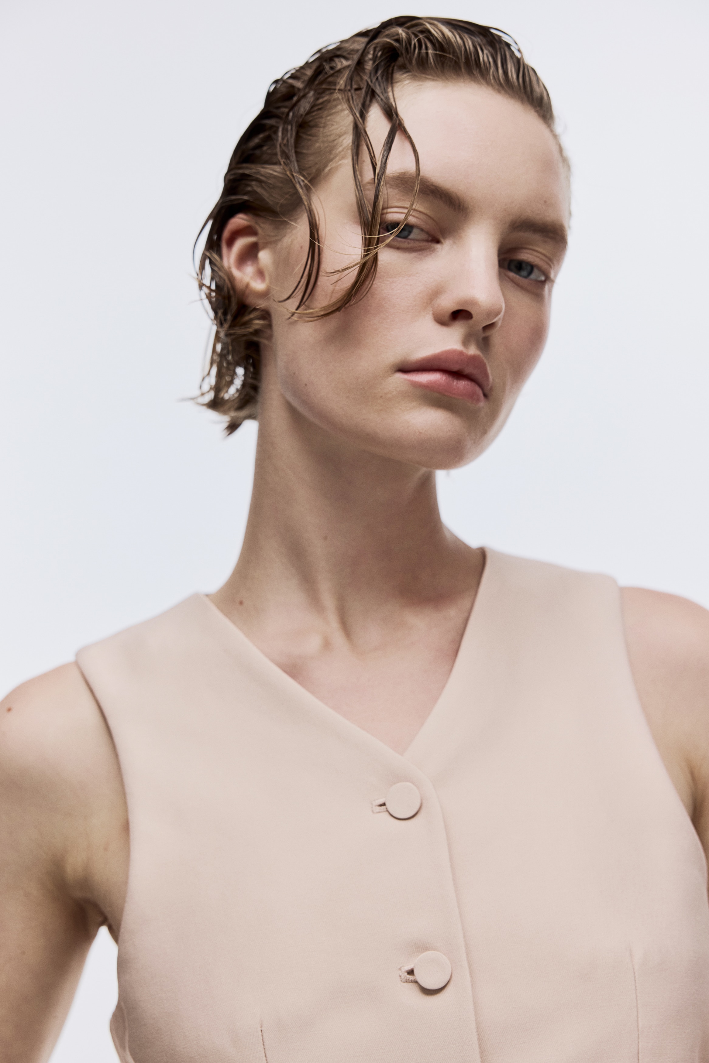 Women's Cream V-Neck Vest with Peplum | H&M US