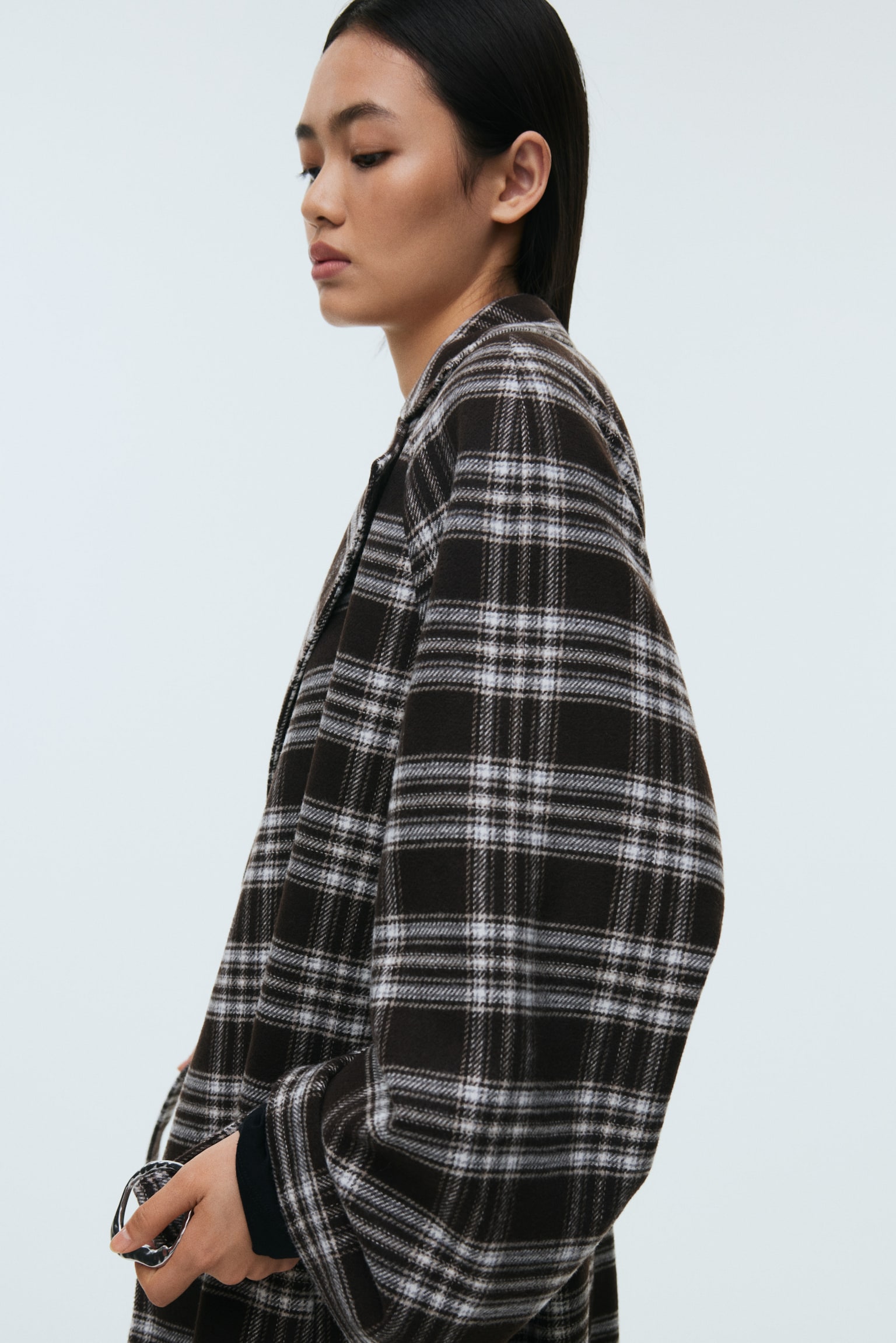 Maxikabát s opaskom - Tmavohnedá/károvaná/Tmavohnedá - 6