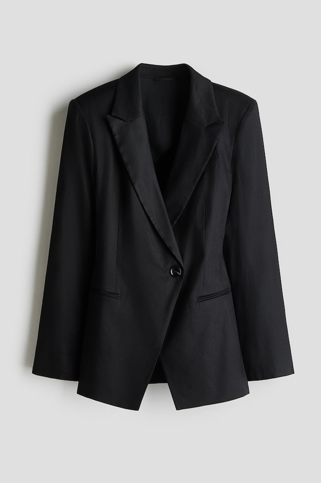 Blazer Easy-care Slim Fit en lin mélangé - Noir/Crème - 1