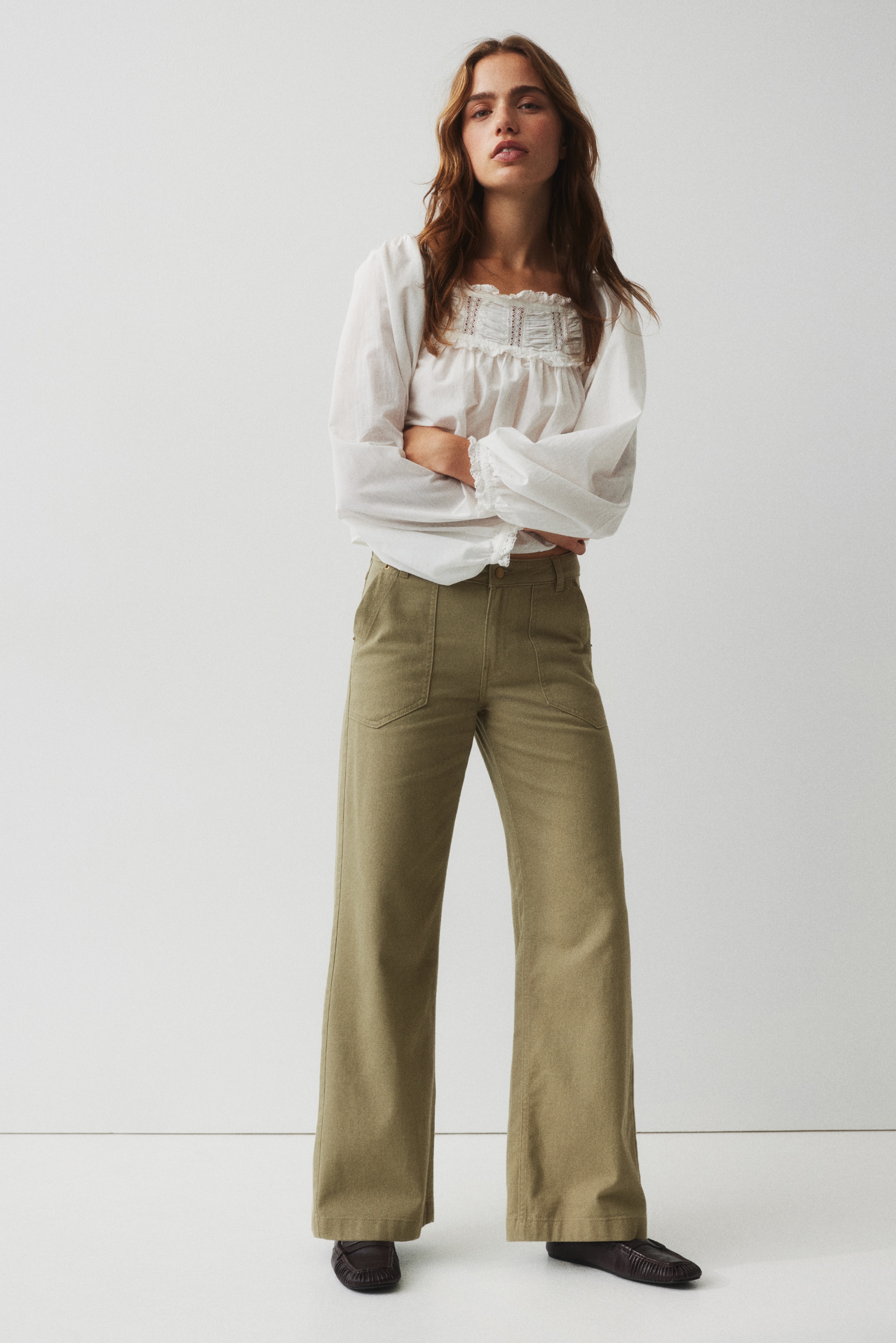 Cotton Twill Pants - Khaki green - Ladies | H&M US