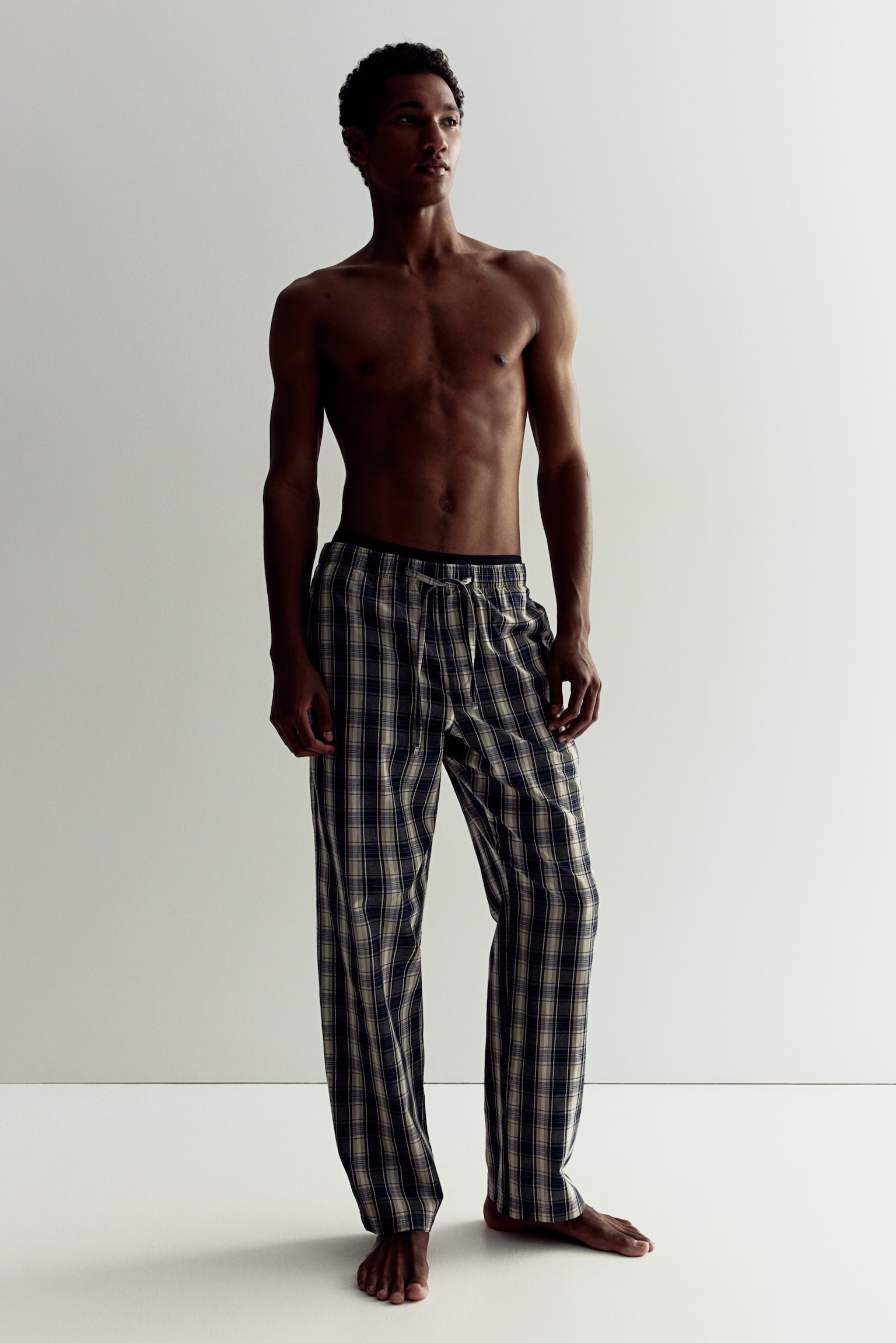 Relaxed Fit Pyjama Pants - Dark blue/Beige check - 3