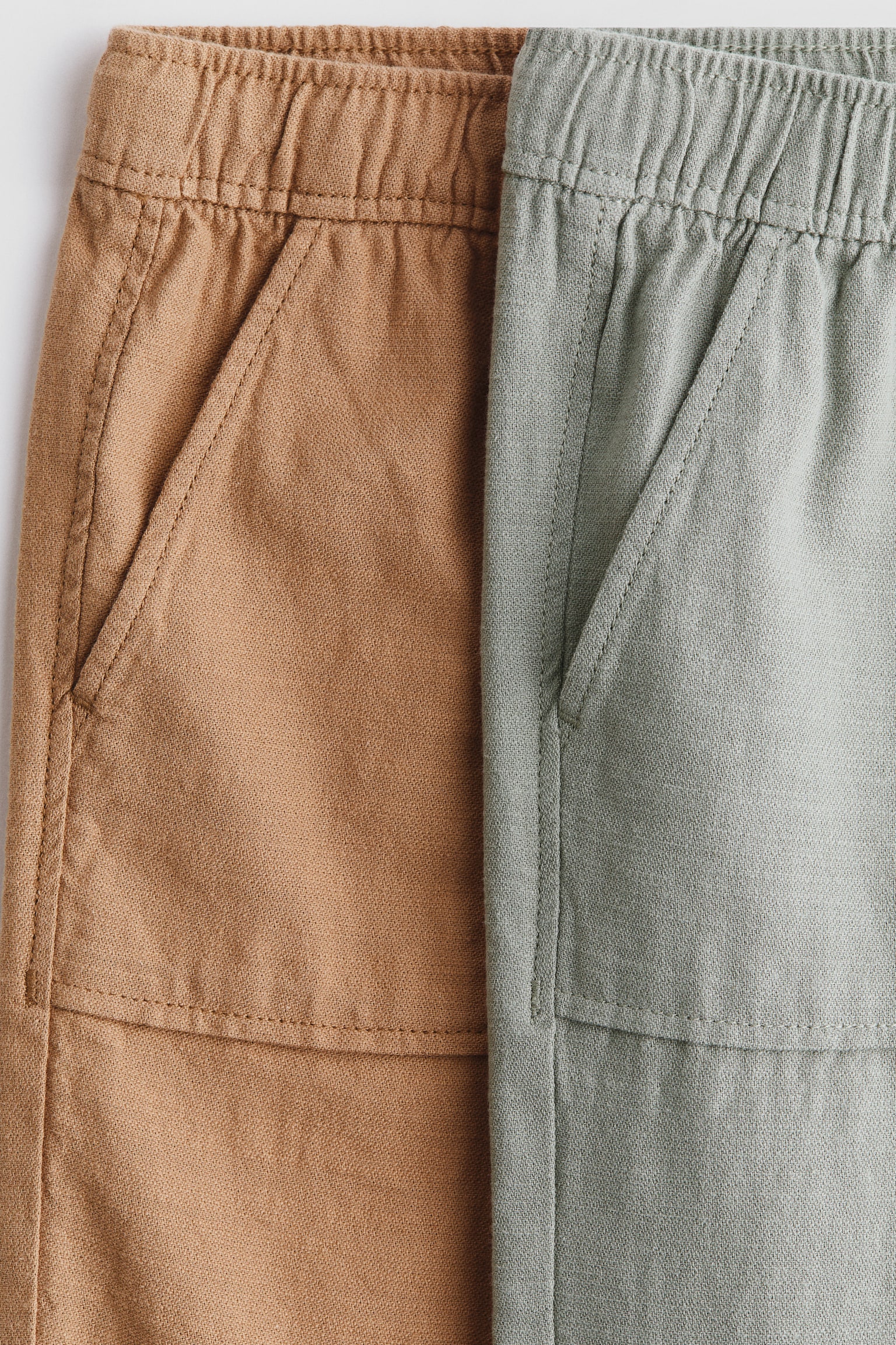 2-pack cotton drawstring trousers-Grey/Dark beige - 2