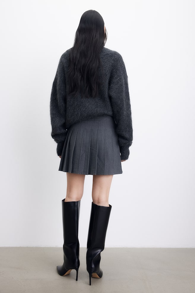 Pleated mini skirt - Dark grey marl - 4