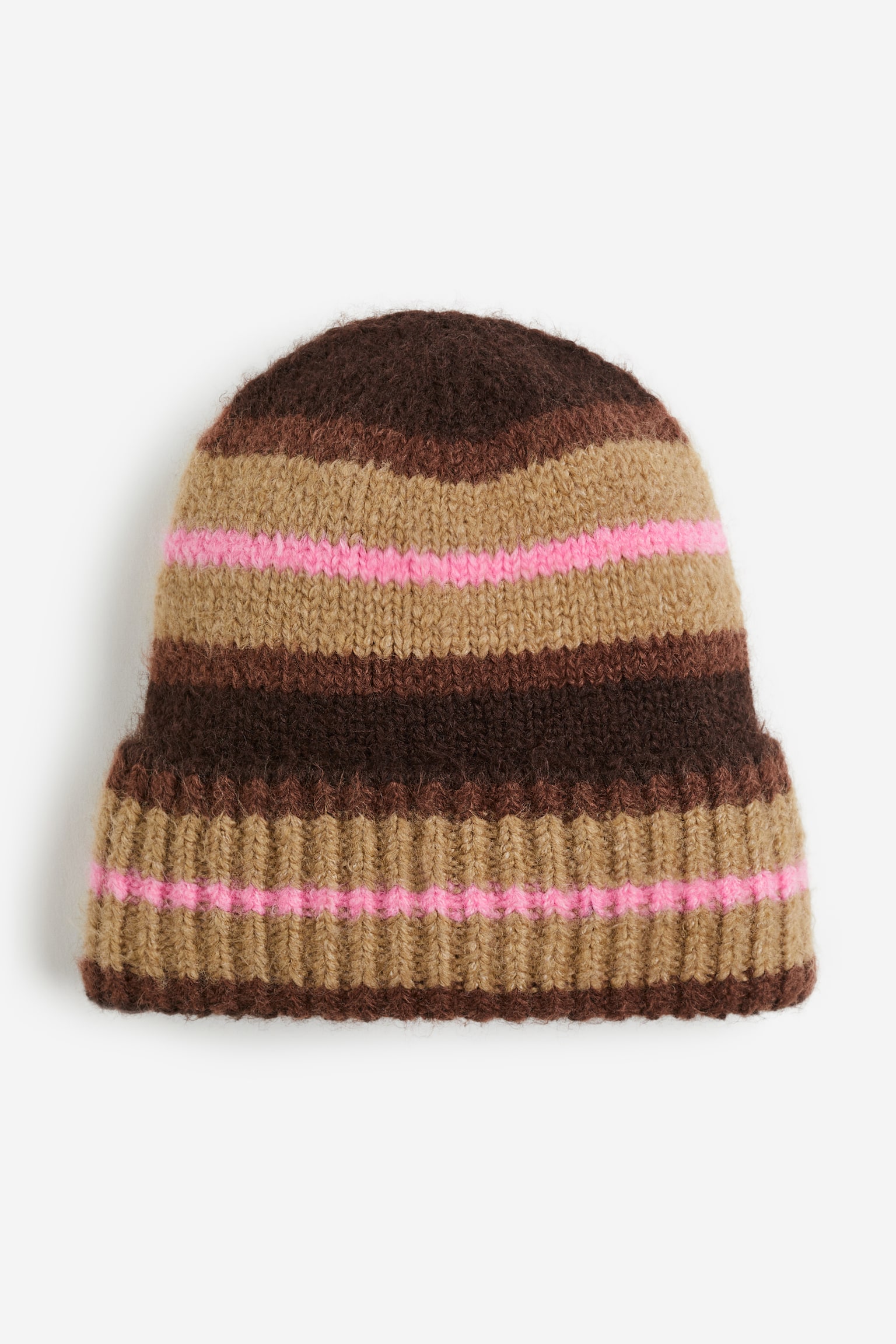 Knit Beanie - Beige/Pink stripe - 1