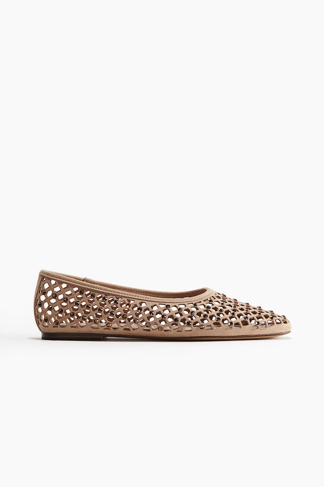 Rhinestone-embellished ballet flats - Beige/Dark grey - 1