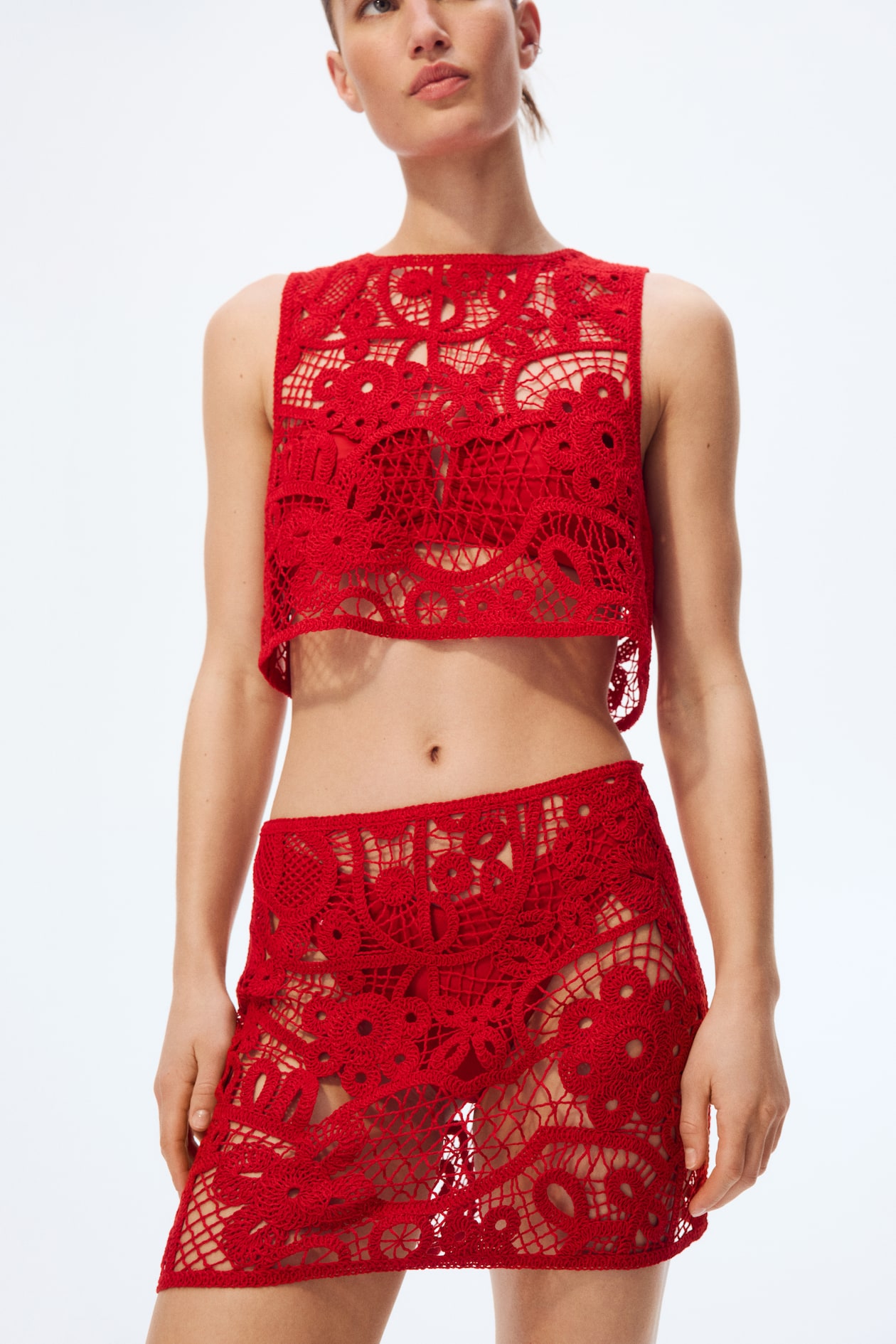 Crochet-Look Beach Skirt Red Ladies H&M US
