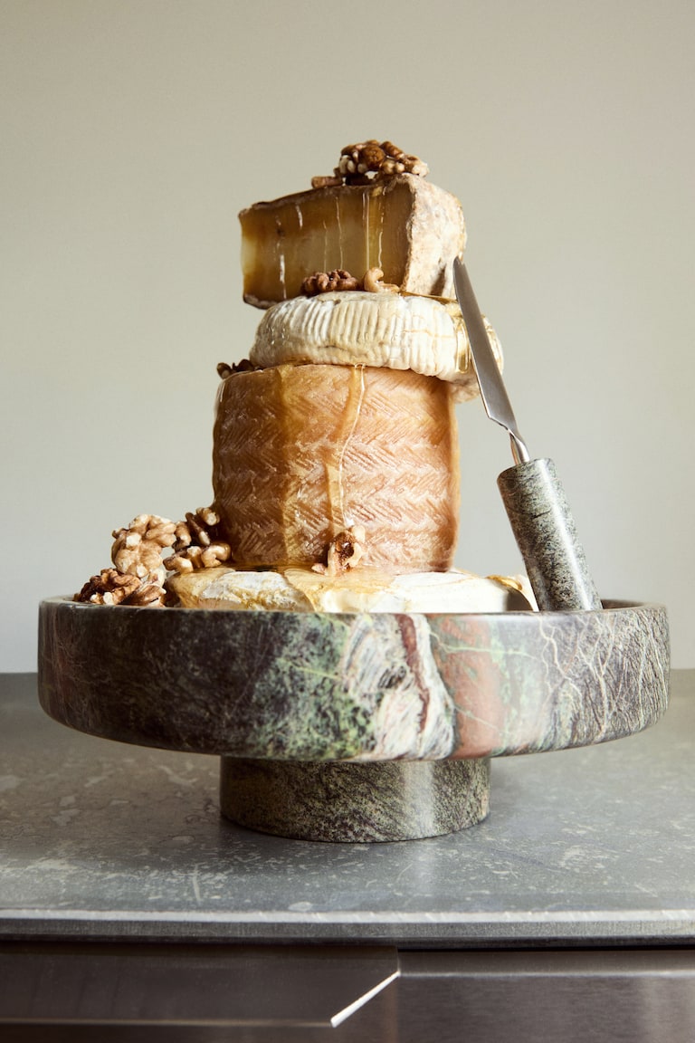 Footed marble serving bowl