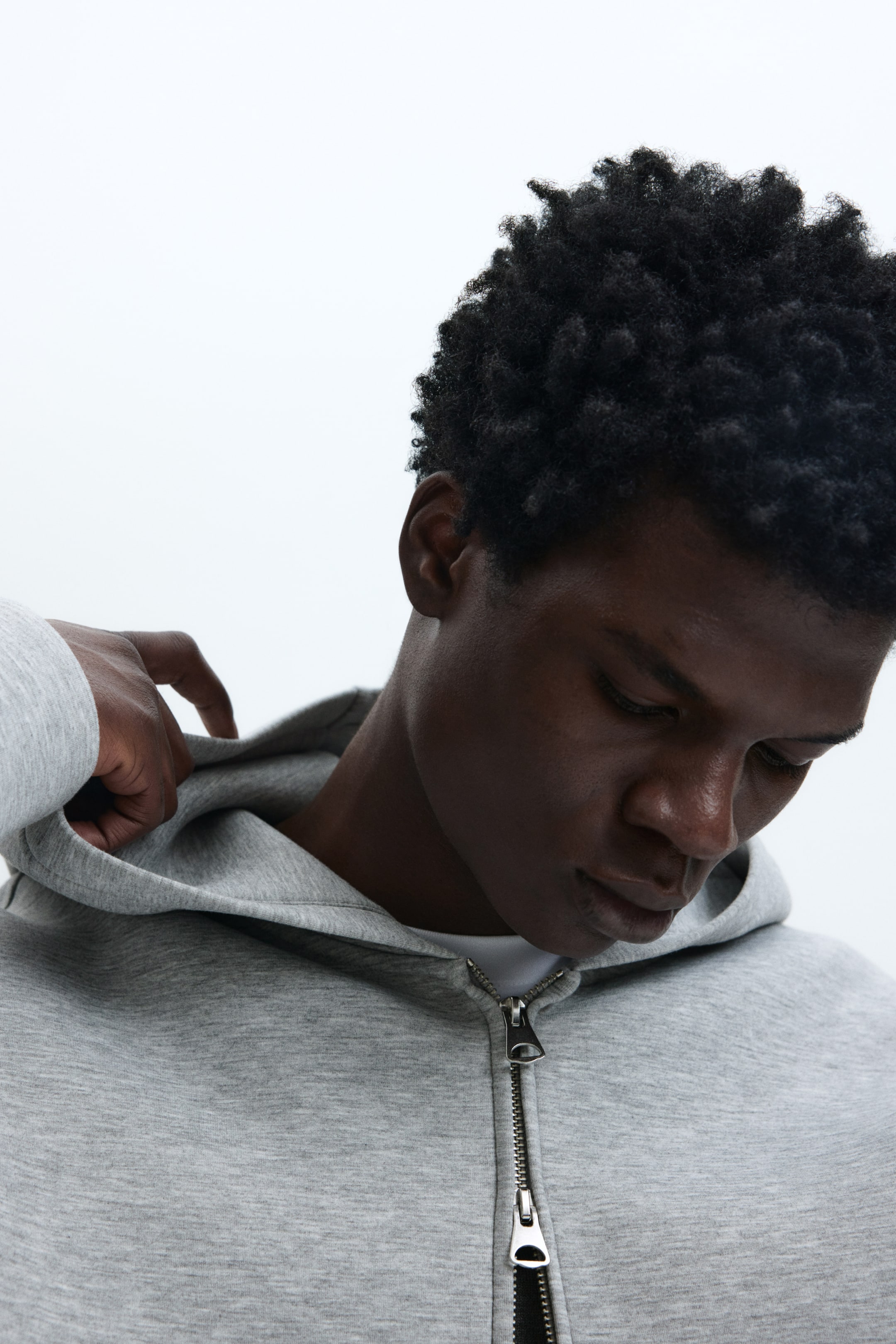 Ampliar la imagen: Sudadera Loose Fit con gorro y zíper - Gris jaspeado - Men | H&M MX 3