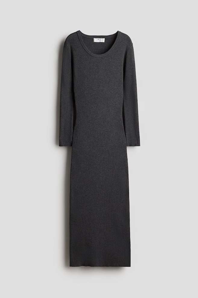 Rib-knit dress - Dark grey marl/Cream/Red - 1