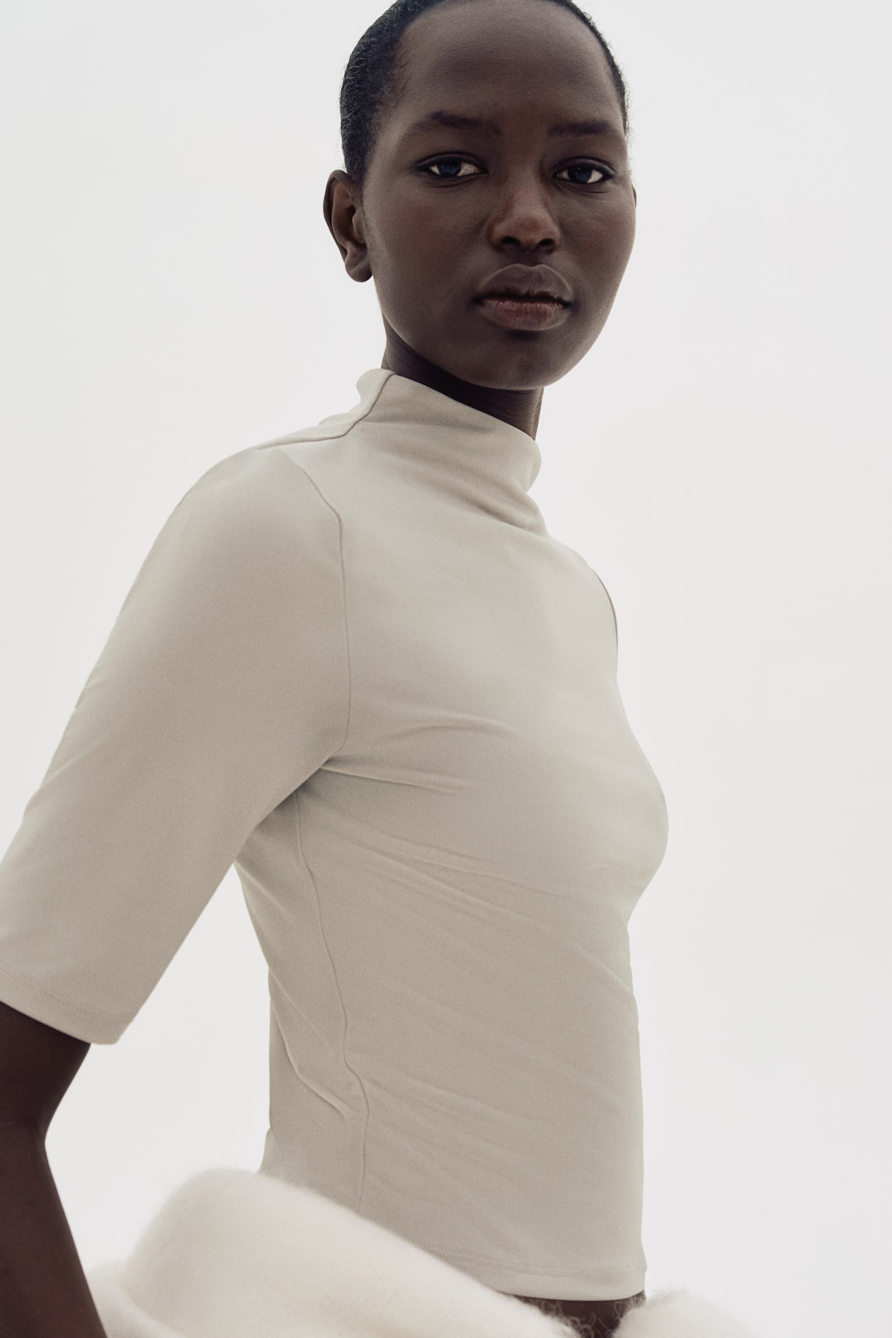 Turtleneck microfibre top Light beige Ladies H&M US