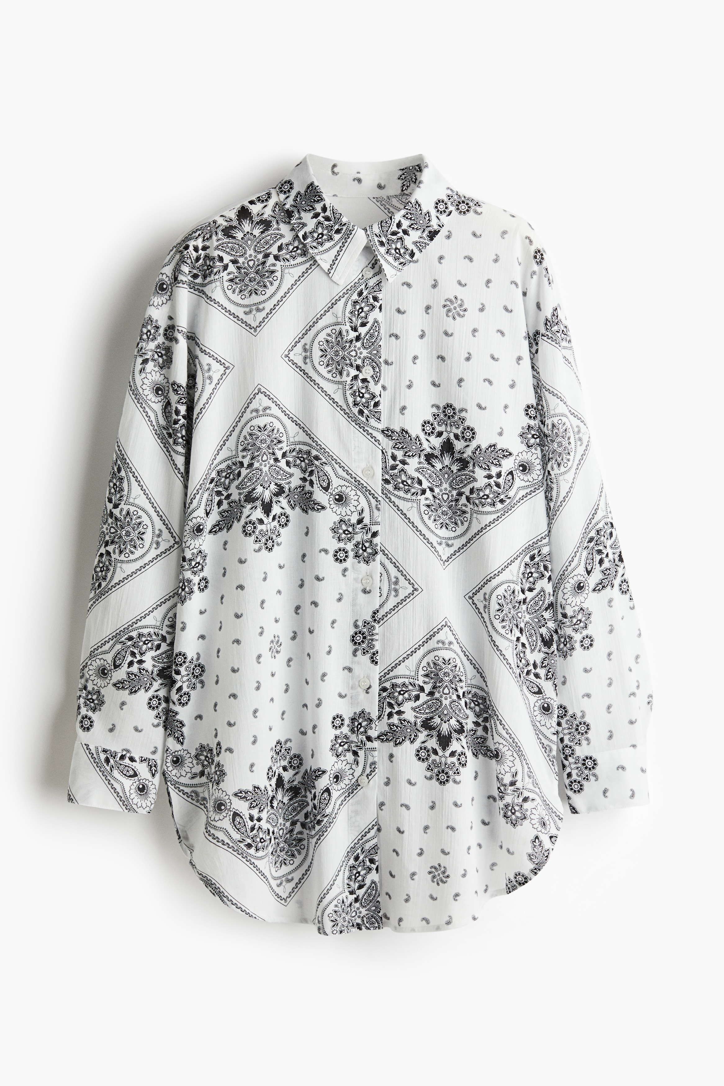 Camisa de praia em tecido enrugado - Branco/Cornucópias