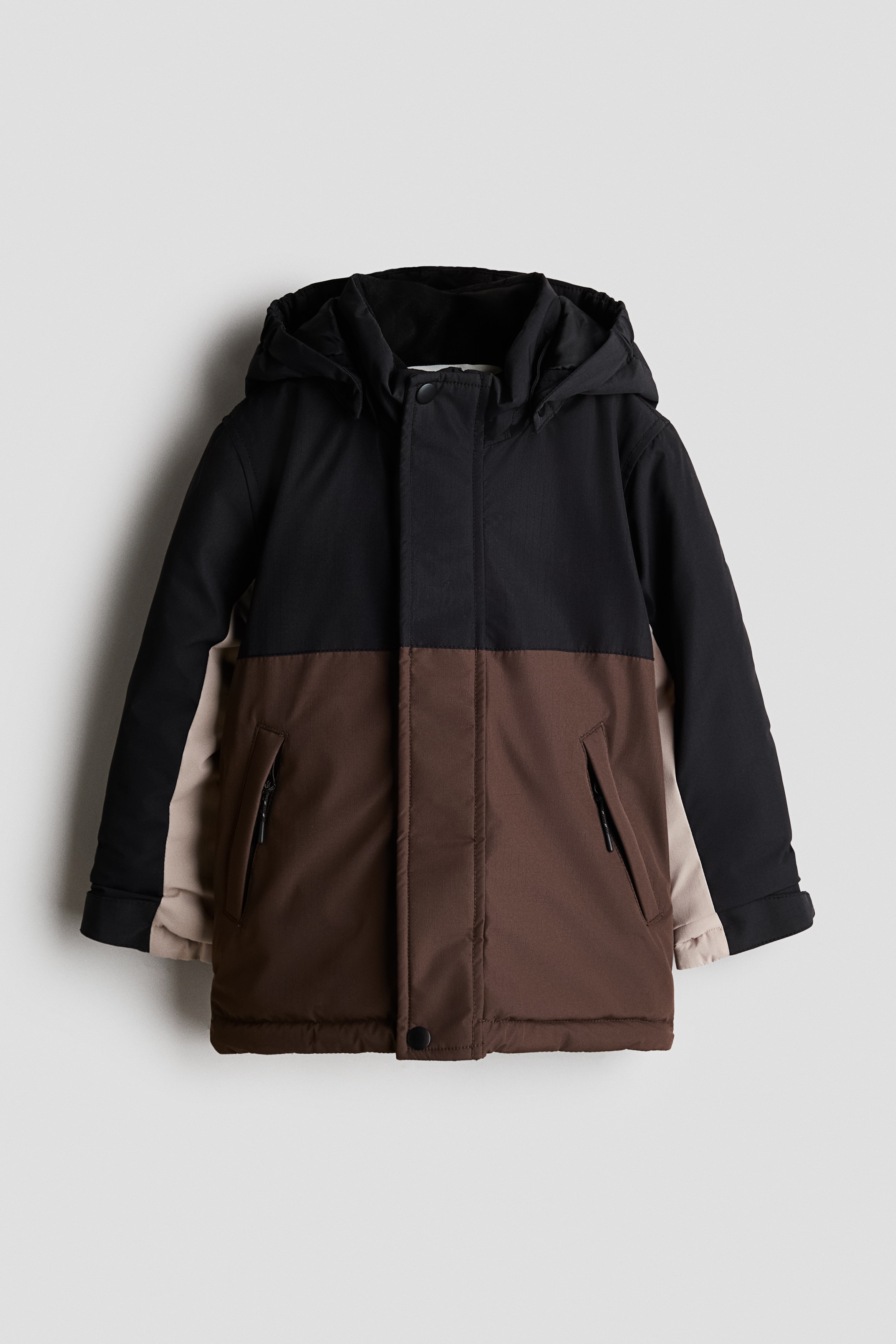 Water-resistant padded jacket - Dark brown/Colour block