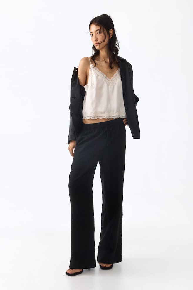 Linen-Blend Pants - Black/Light beige/Dark brown/White/Light turquoise/White/light blue striped/Light beige/Cream/striped/Dark khaki green - 2