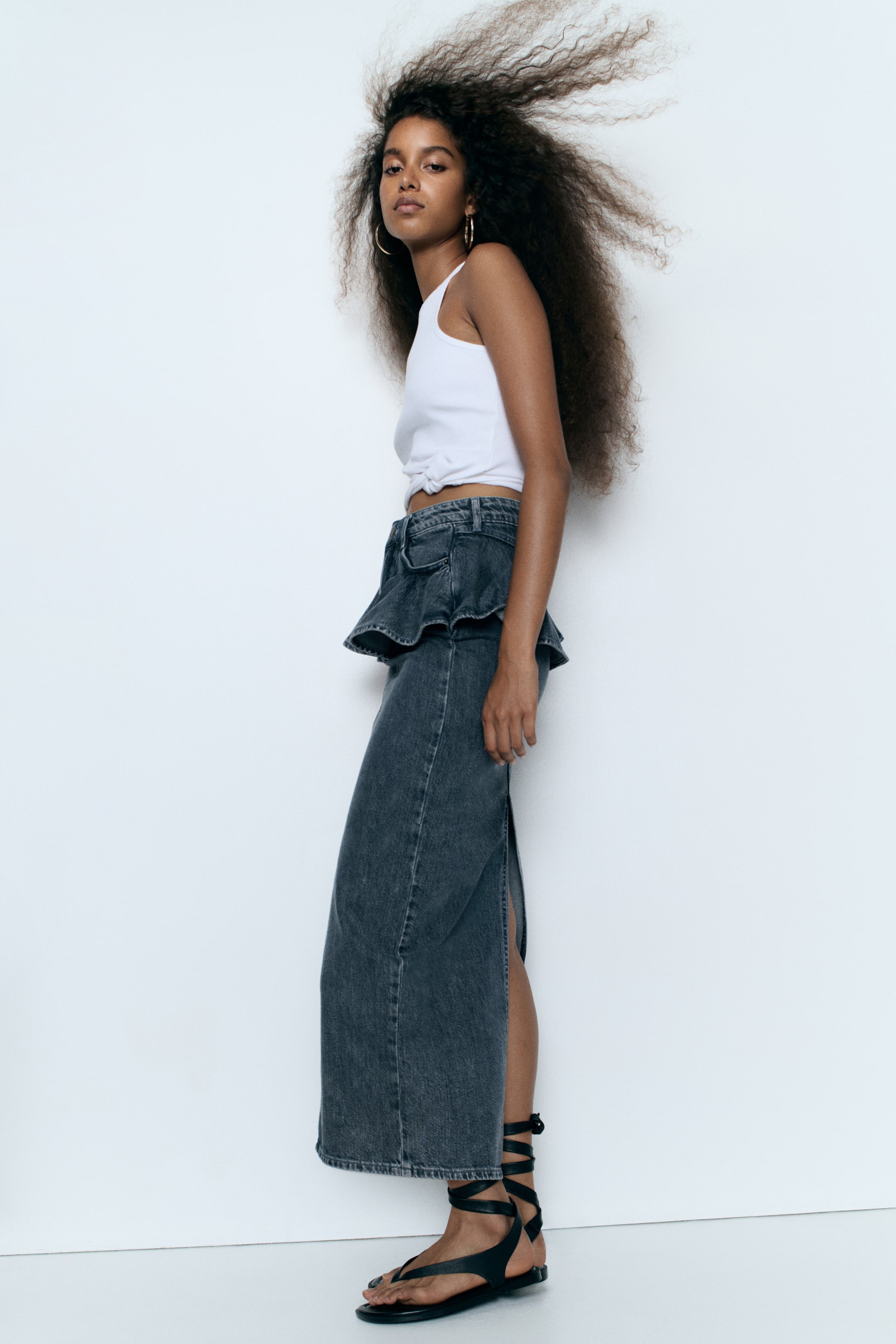 Flounced Denim Skirt