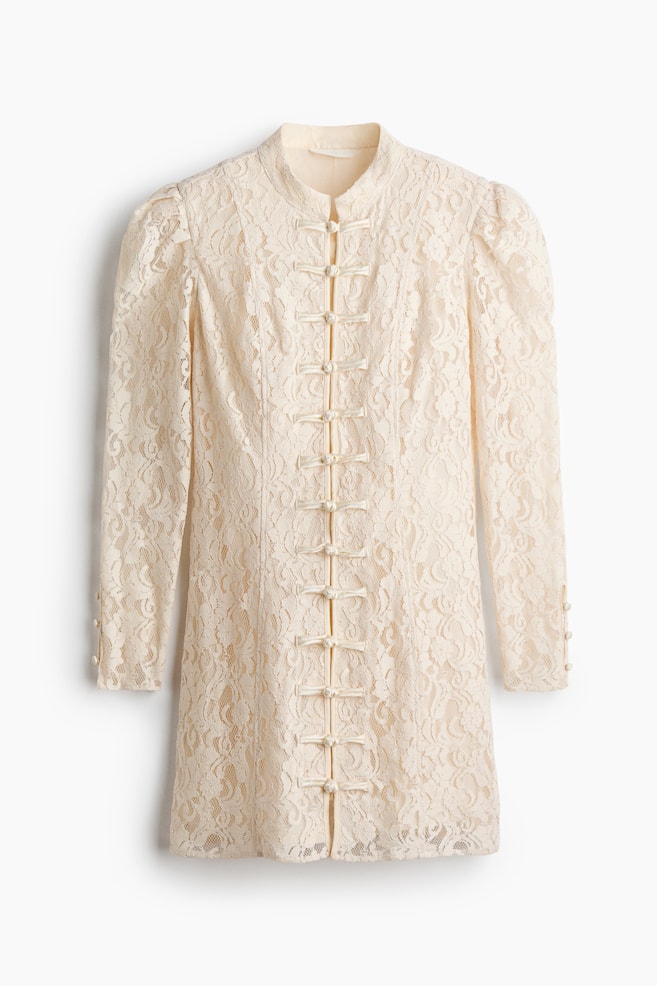 Vestido de encaje con botones de nudo - Beige claro - 1