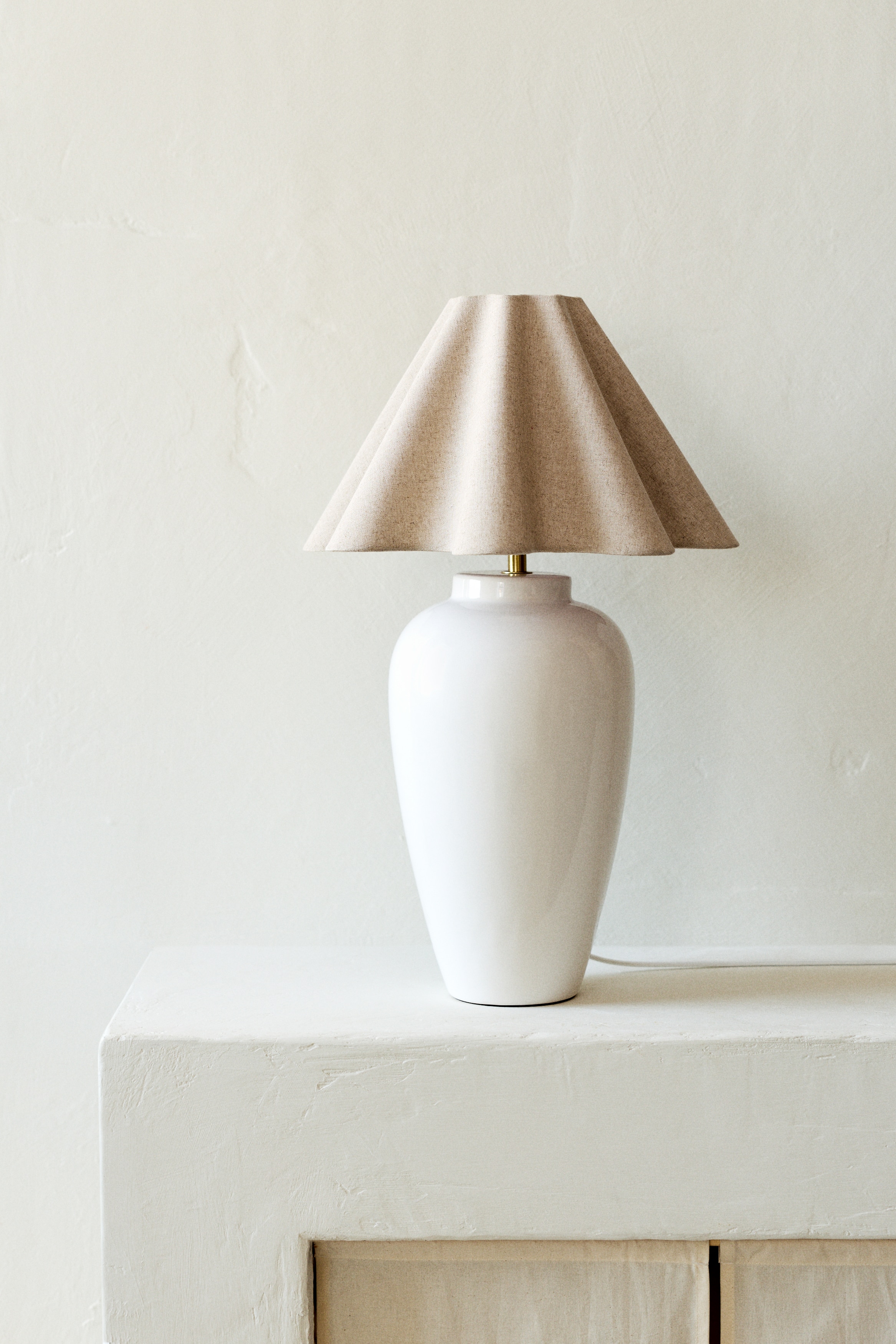 Lampskärm i linmix - Ljusbeige/Vit