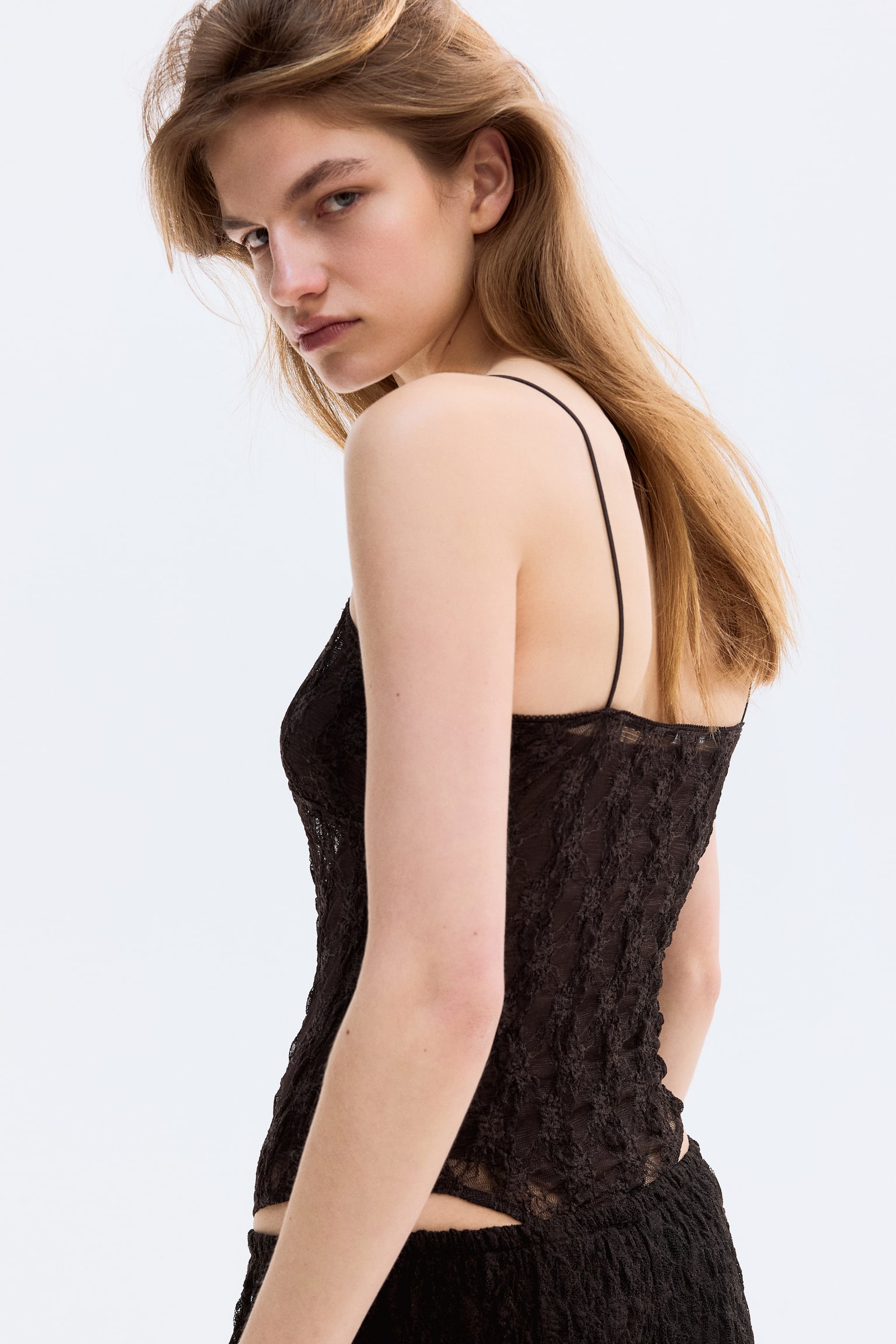 Мереживне боді зі стрінгами - Темно-коричневий - 4