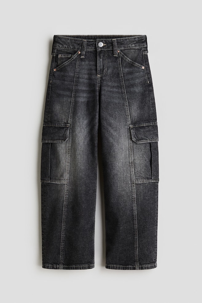 Wide Leg Cargo Jeans - Dark denim gray - 1