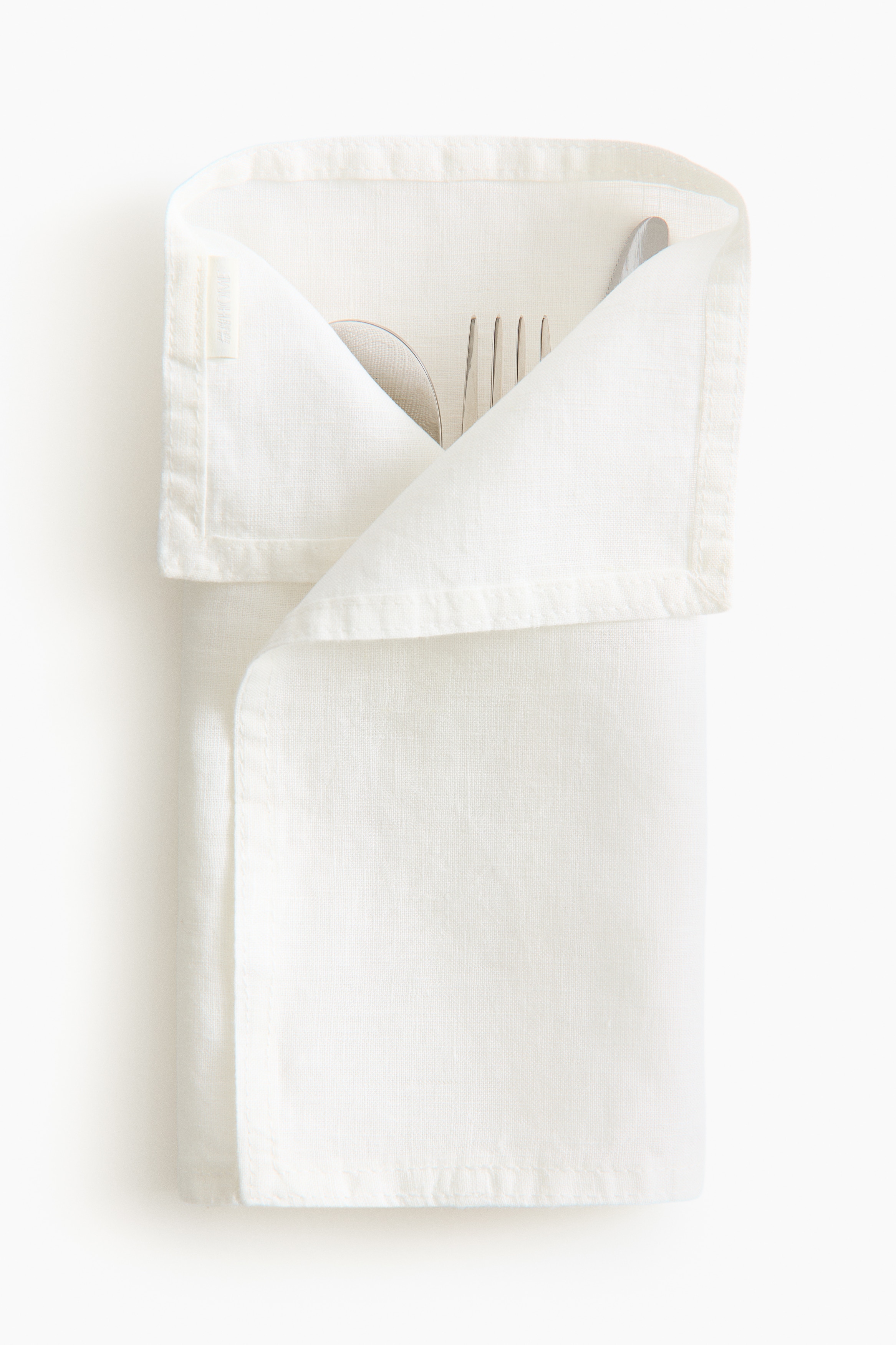 Pack de 4 portacubiertos de lino - Blanco/Beige