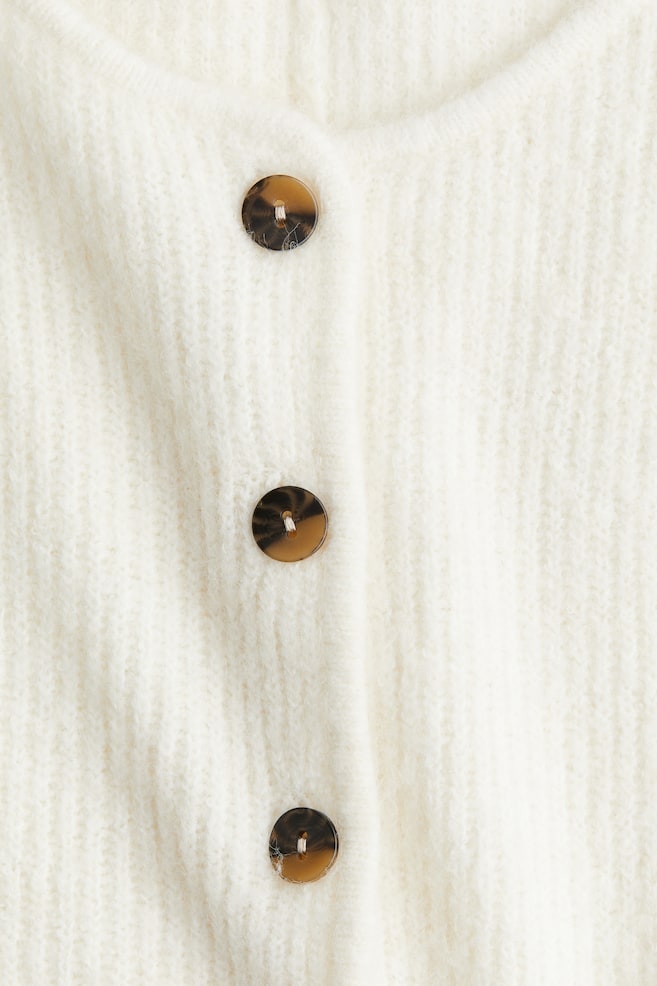 Rib-Knit Peplum Cardigan - Cream/Dark gray melange/Beige melange - 4