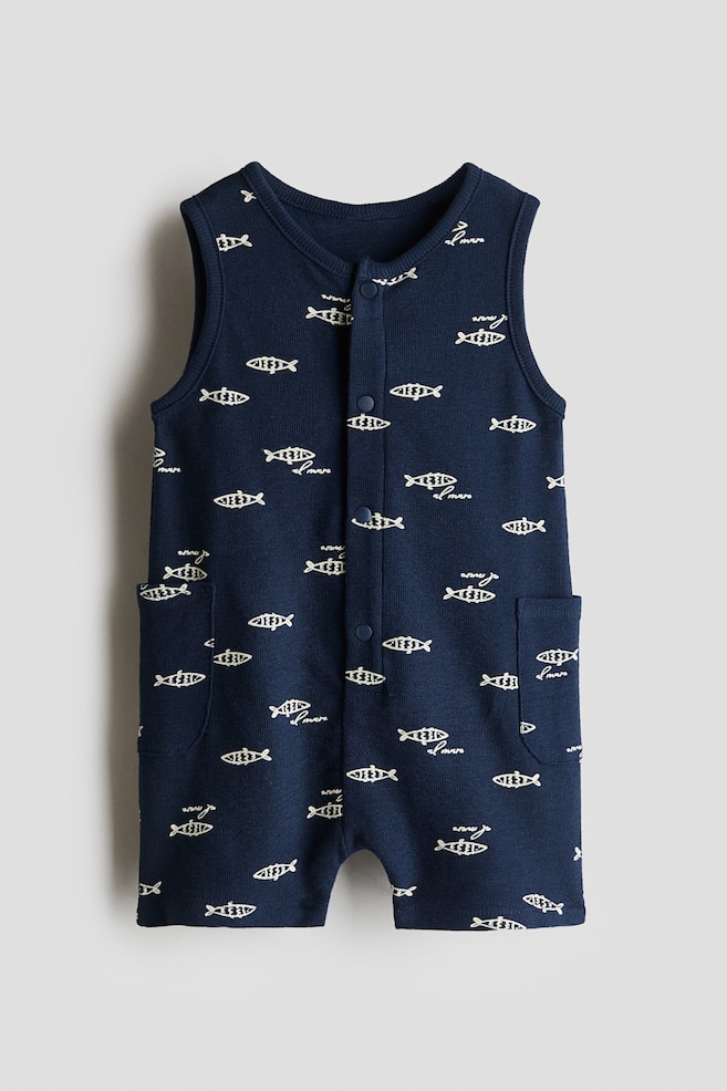 Cotton Terry Romper Suit - Navy blue/fish/Cream/dinosaurs/White/ice creams - 1