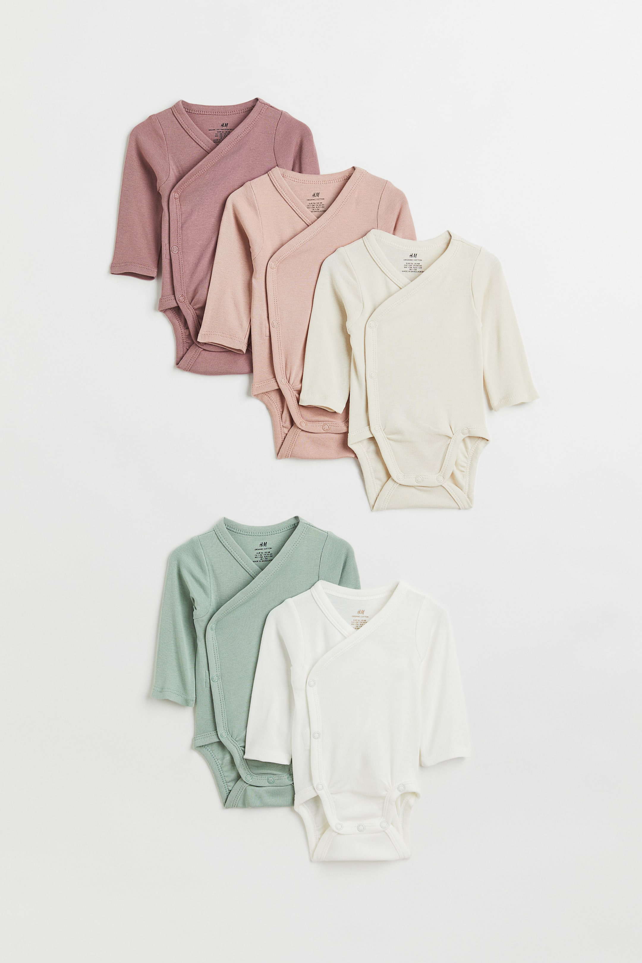 이미지 확대 보기: 랩스타일 바디수트 5피스 세트 - 파우더 핑크/라이트 그린 - Kids | H&M KR 1