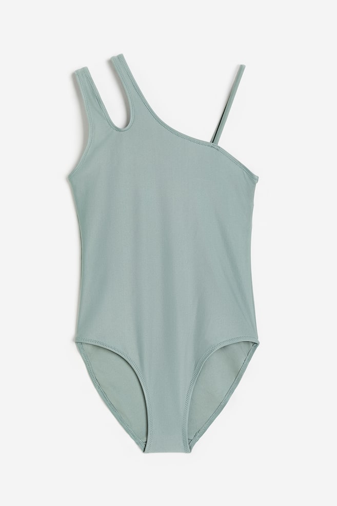 Asymmetric swimsuit - Sage green/Black - 1