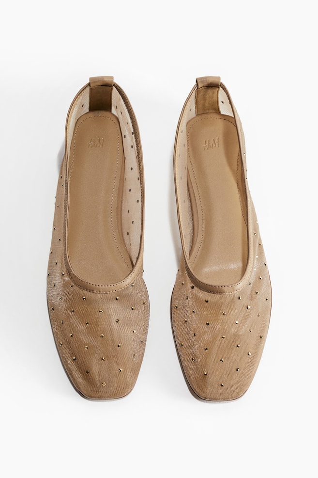 Ballerines ornées de strass - Beige/Rouge rouille/Blanc - 1