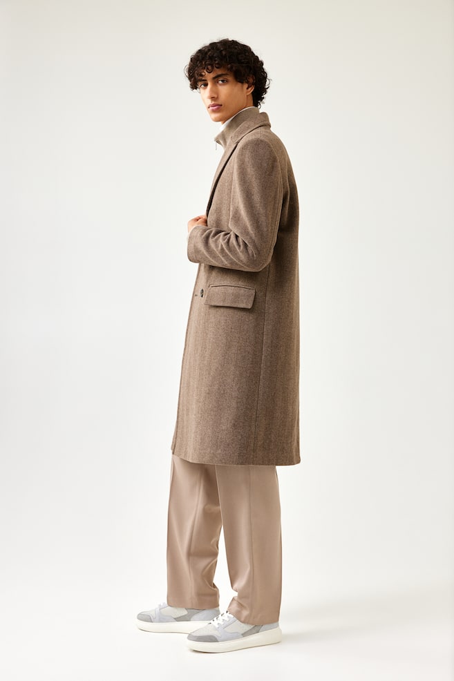 Cappotto a doppio petto in misto lana - Beige scuro/Nero - 8