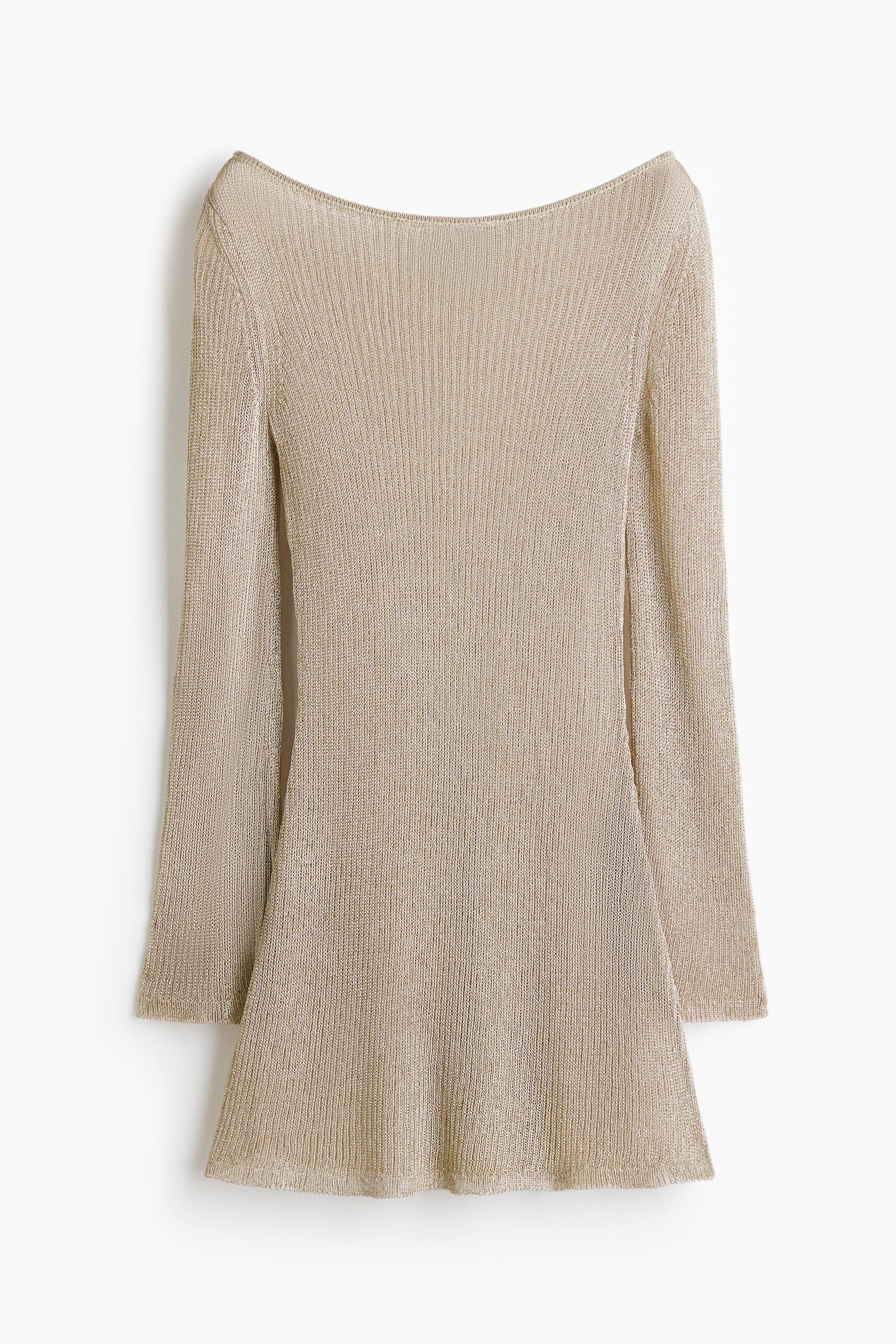 Shimmery Dress with Flared Skirt - Taupe/Dark brown - 1