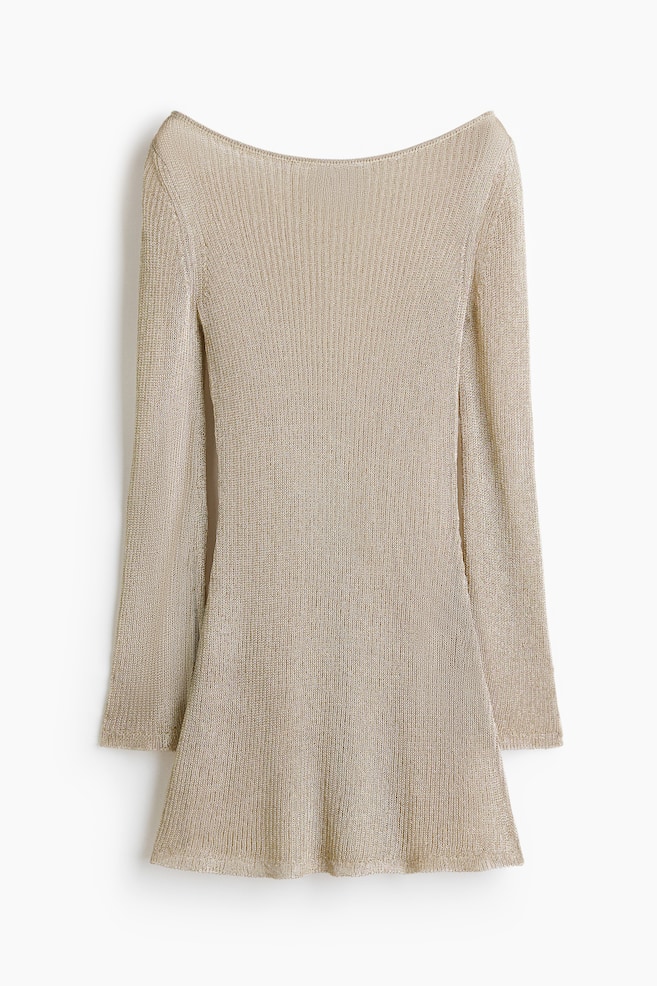 Vestido brillante con falda acampanada - Beige grisáceo/Marrón oscuro - 1