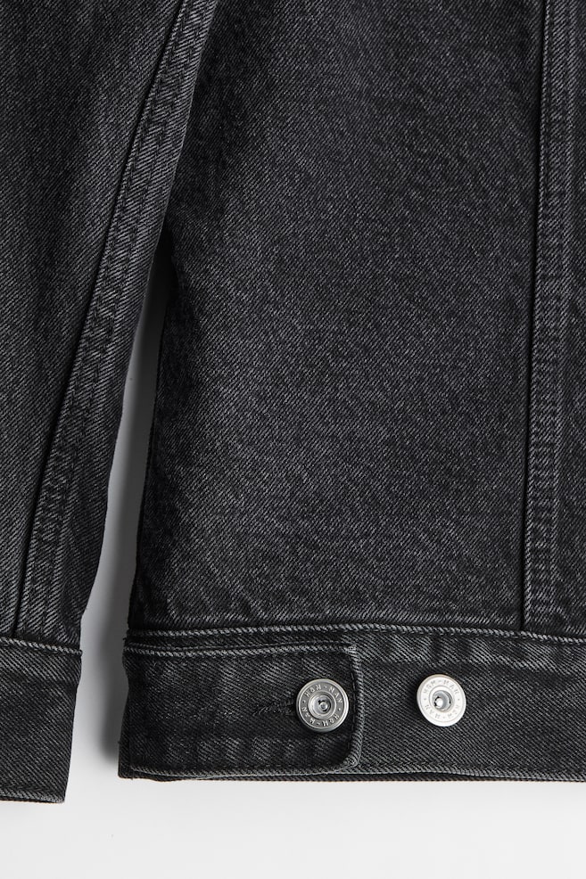 Lined borg-collared denim jacket - Black/Denim blue/White - 2