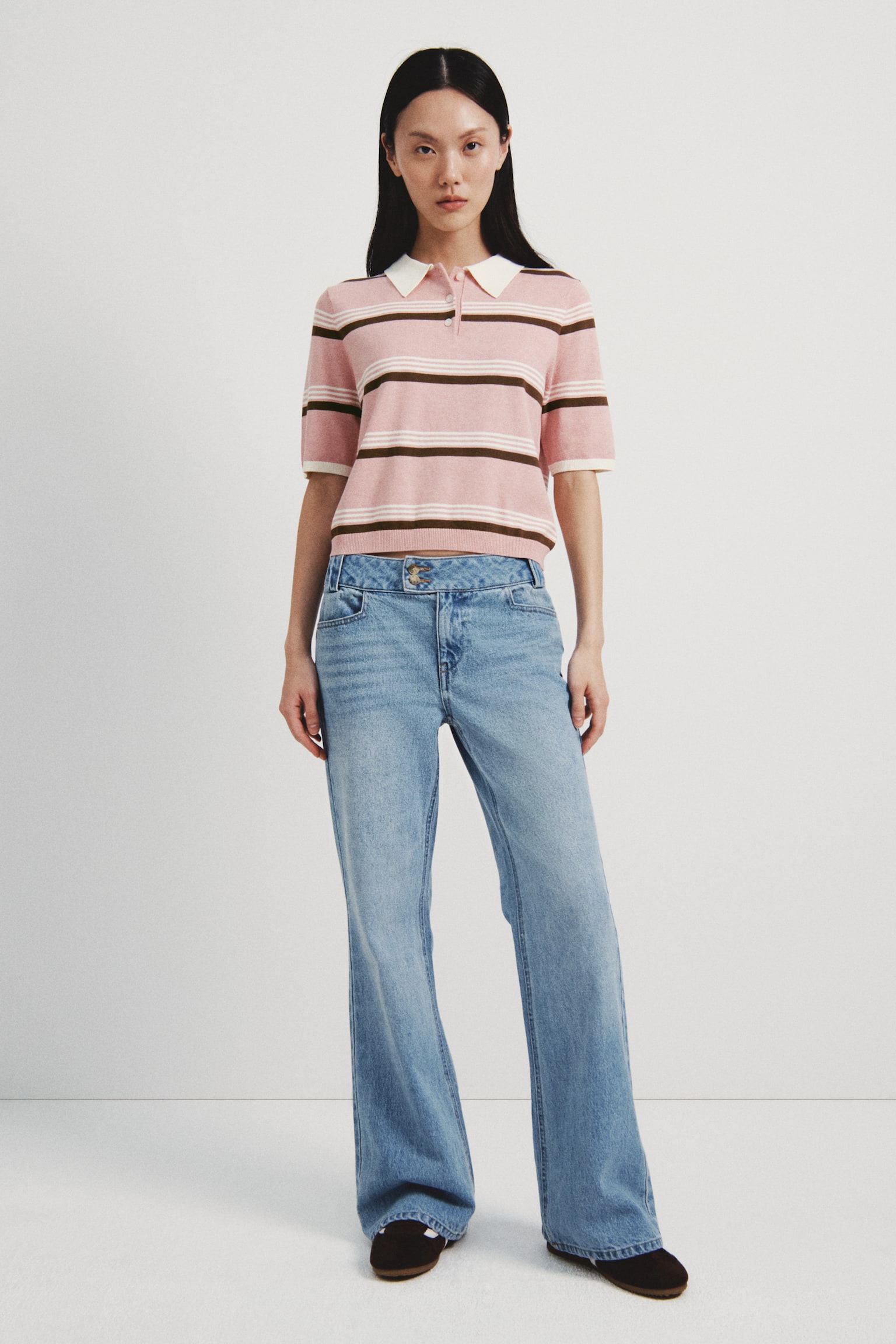 Fine-knit polo shirt - Pink marl/Striped/Light yellow/Striped - 3