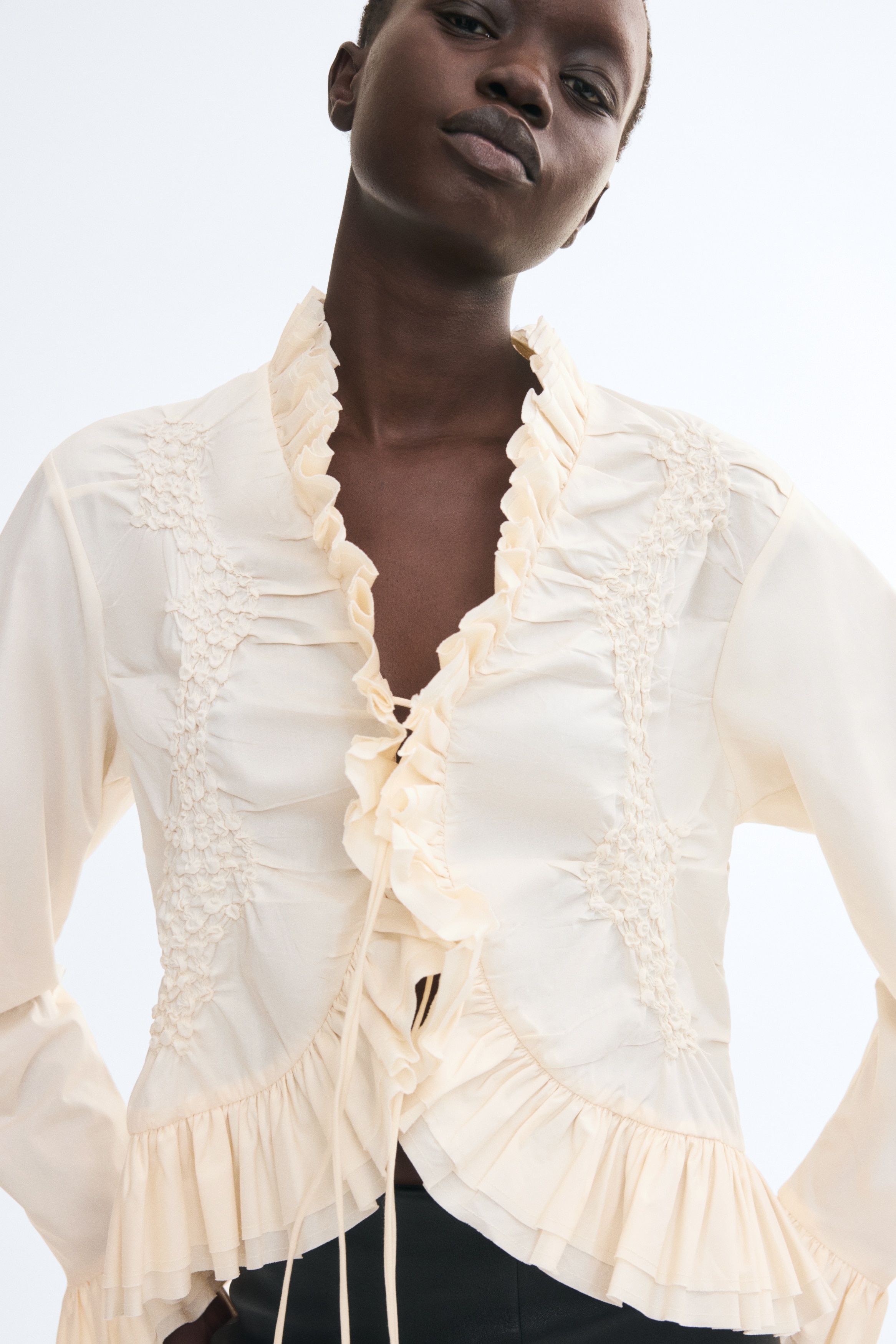 Pamučna bluza s karnerima - Krem/Teget