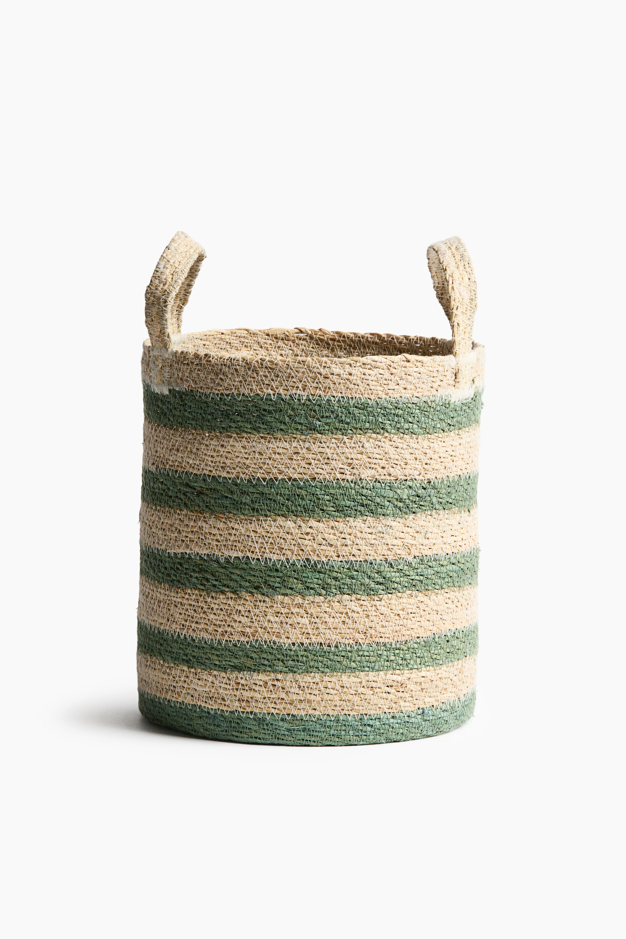 View larger image: Small seagrass storage basket - Beige/Dusty green striped - Home All | H&M 1