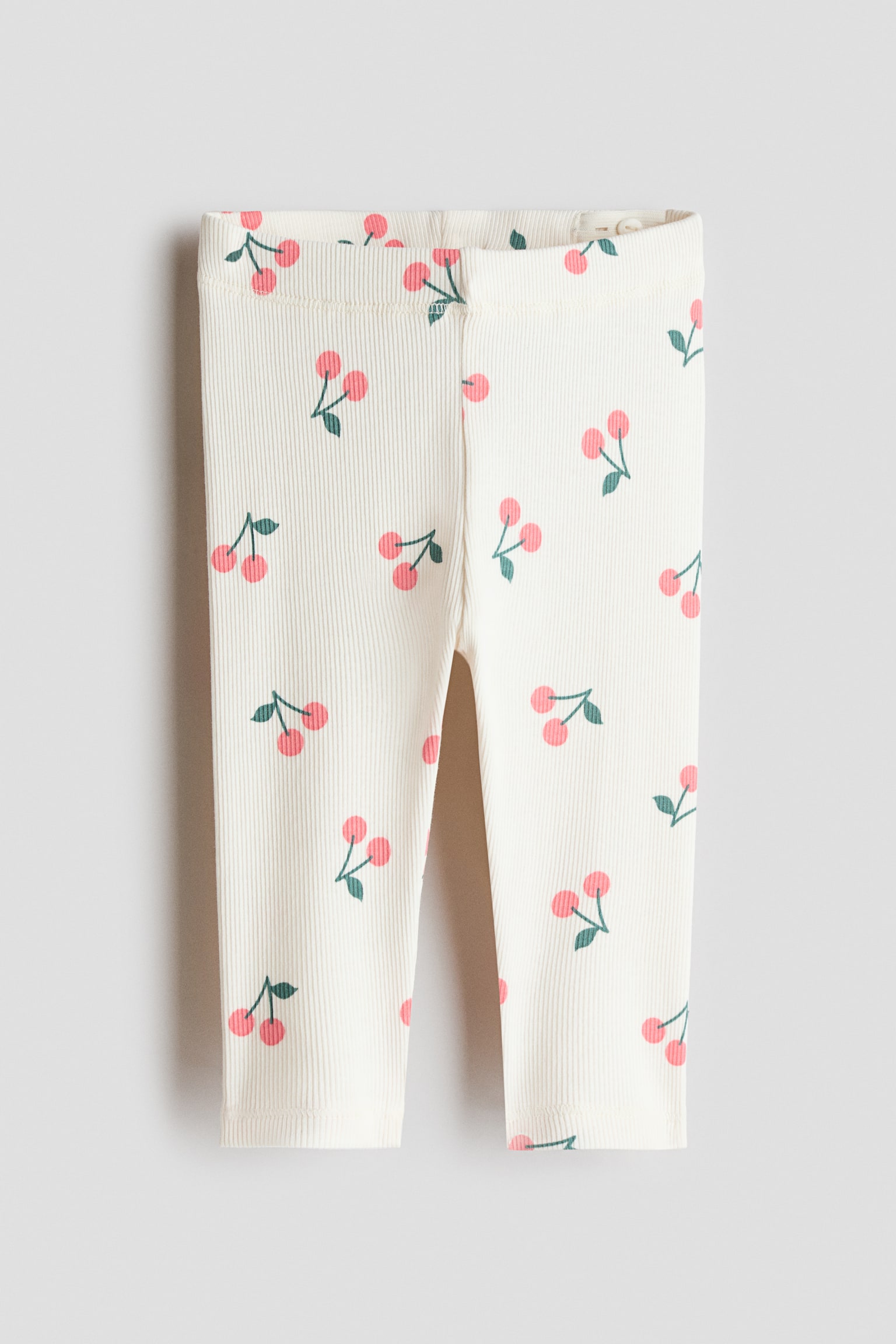 Print Cotton Leggings - White/Cherries - 1