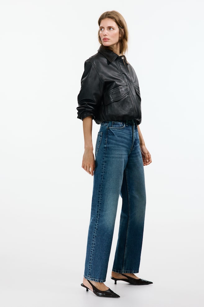 Straight High Waist Ankle Jeans-Denim blue - 4