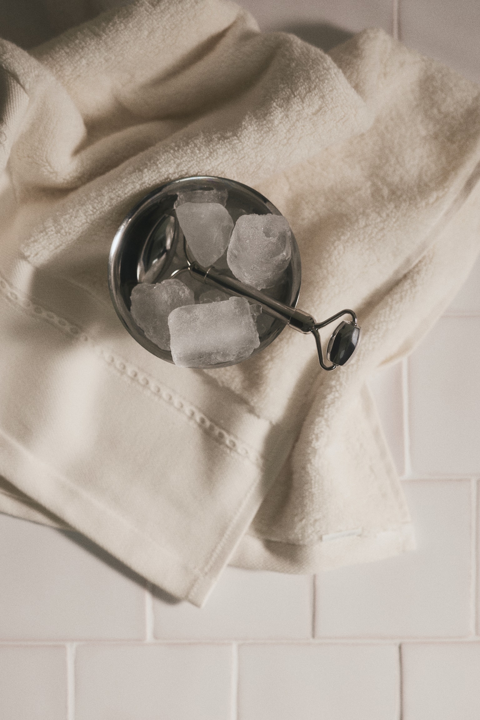 Cotton terry hand towel - Cream/Dusty blue - 1