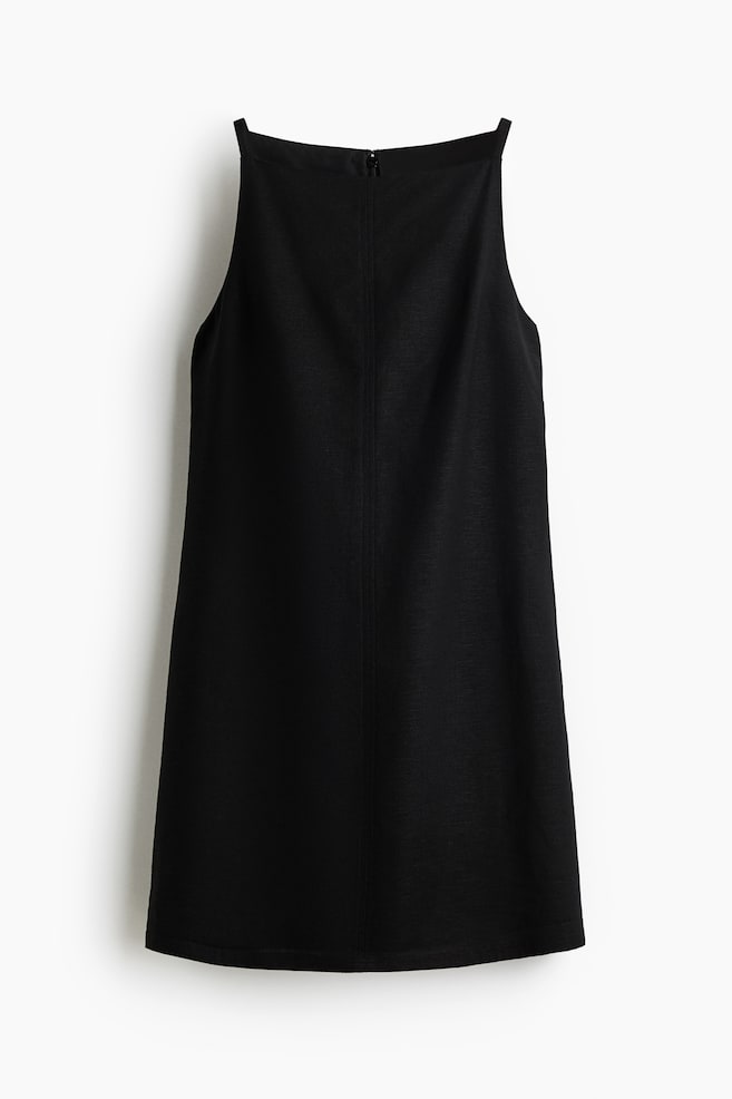 Linen-Blend Strappy Dress - Black - 1