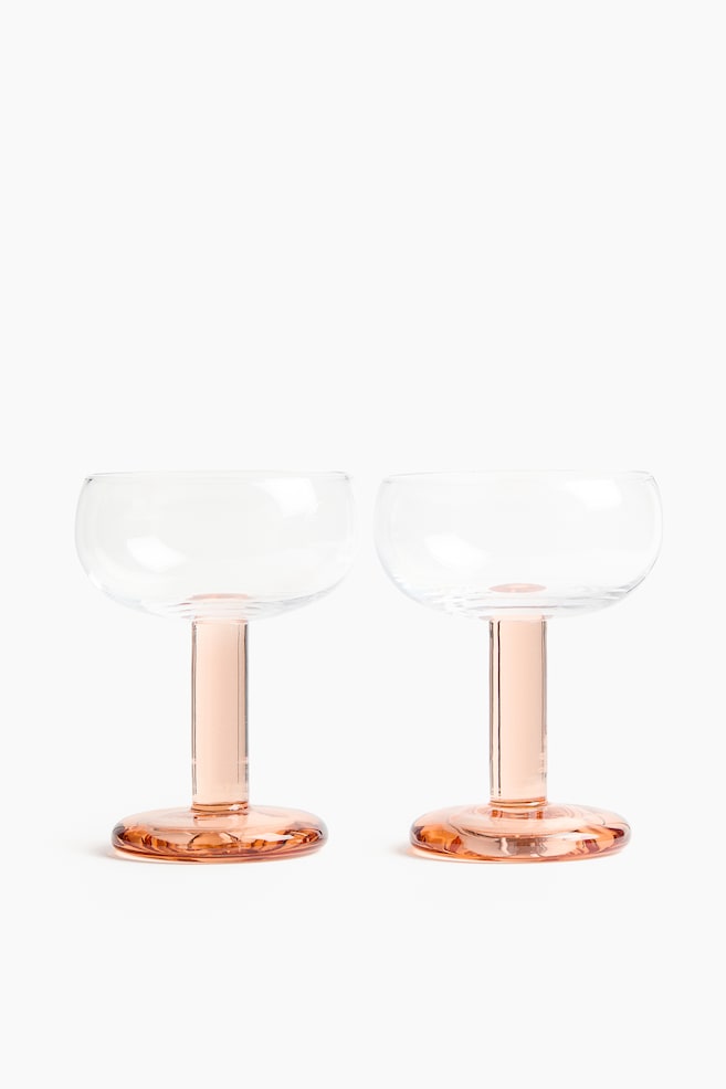 2-Pack Mouth-Blown Coupe Glasses - Light pink/Transparent - 1