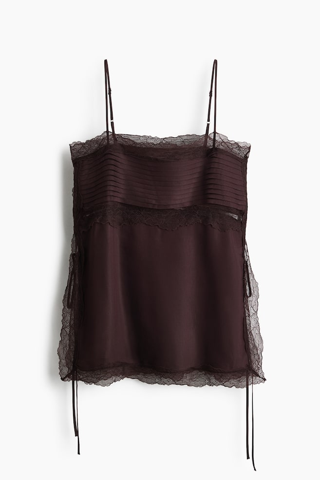 Lace-trimmed strappy top - Dark brown/Light purple - 1
