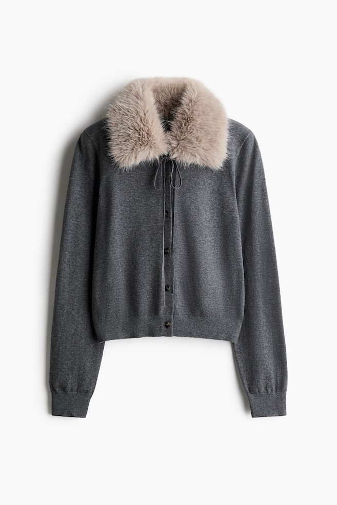 Cardigan with Collar - Dark gray/Light beige melange - 1