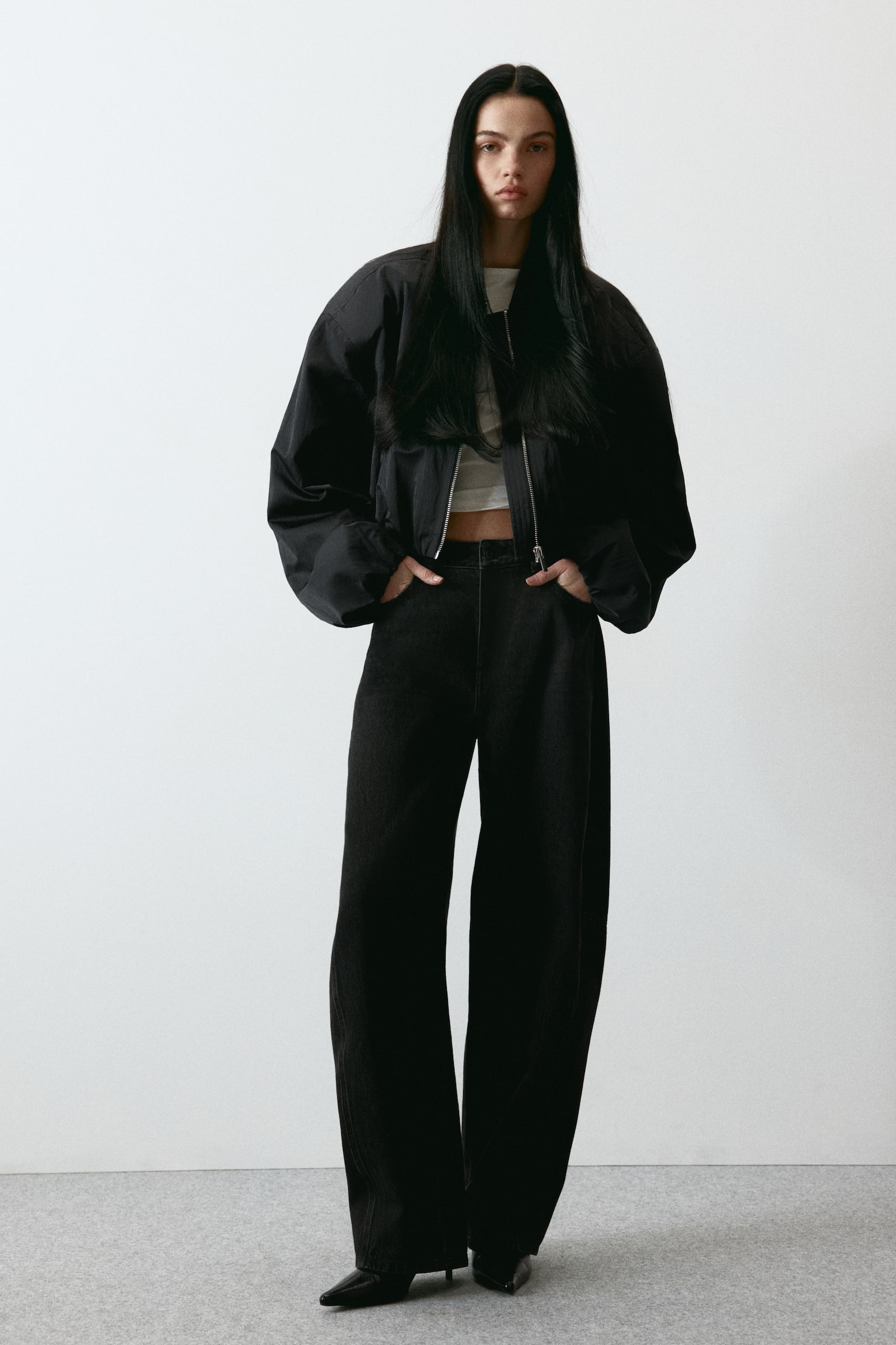 Barrel Leg High Waist Jeans - Ausgewaschenes Schwarz/Denimblau/Hellgraumeliert - 7